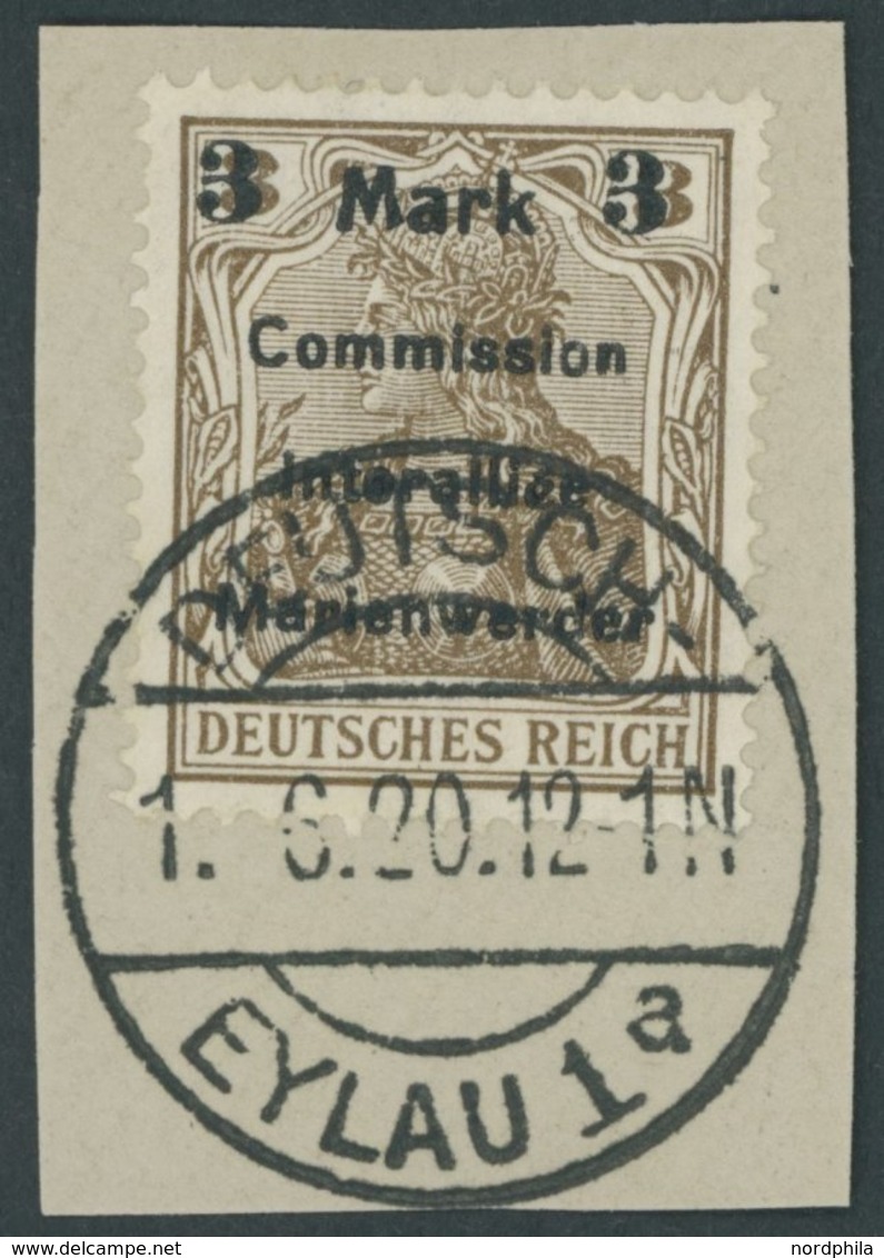 MARIENWERDER 24AIIb BrfStk, 1920, 3 M. Auf 3 Pf. Dunkelorangebraun, Type AIIb, Prachtbriefstück, Fotobefund Bock, Mi. (3 - Autres & Non Classés