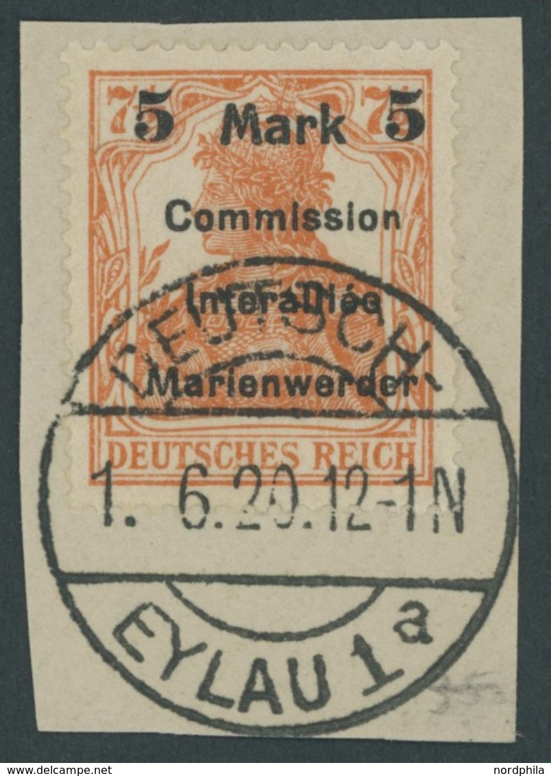 MARIENWERDER 25AIb BrfStk, 1920, 5 M. Auf 71/2 Rötlichorange, Type AIb, Prachtbriefstück, Gepr. Bock, Mi. 90.- - Andere & Zonder Classificatie