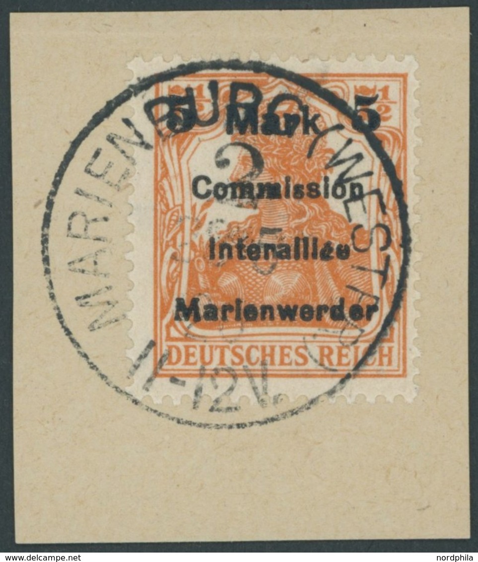 MARIENWERDER 25BIa S BrfStk, 1920, 5 M. Auf 71/2 Pf. Rötlichorange, Type BIas, Prachtbriefstück, Kurzbefund Bock, Mi. (1 - Altri & Non Classificati