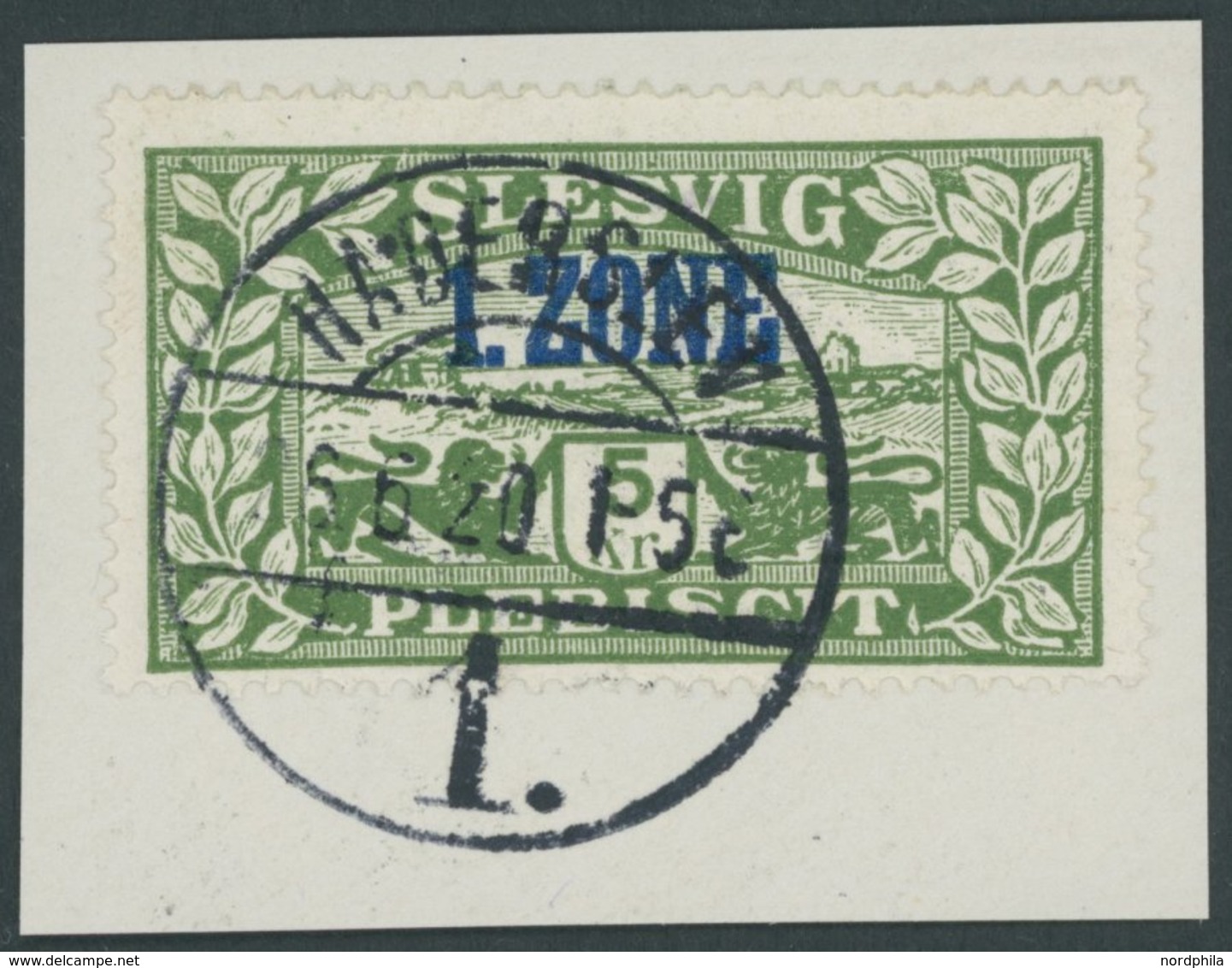 SCHLESWIG 27b BrfStk, 1920, 5 Kr. 1. Zone, Aufdruck Blau, Prachtbriefstück, Gepr. Gruber, Mi. (280.-) - Other & Unclassified