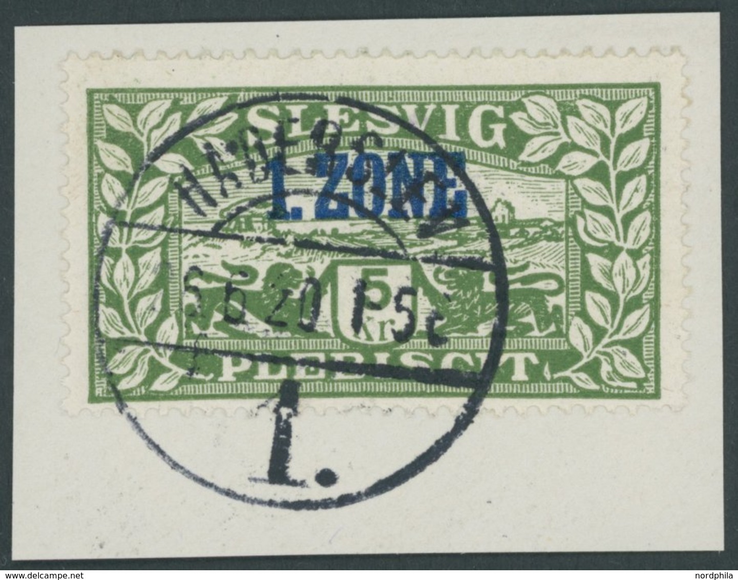 SCHLESWIG 27b BrfStk, 1920, 5 Kr. 1. Zone, Aufdruck Blau, Prachtbriefstück, Gepr. Gruber, Mi. (280.-) - Otros & Sin Clasificación