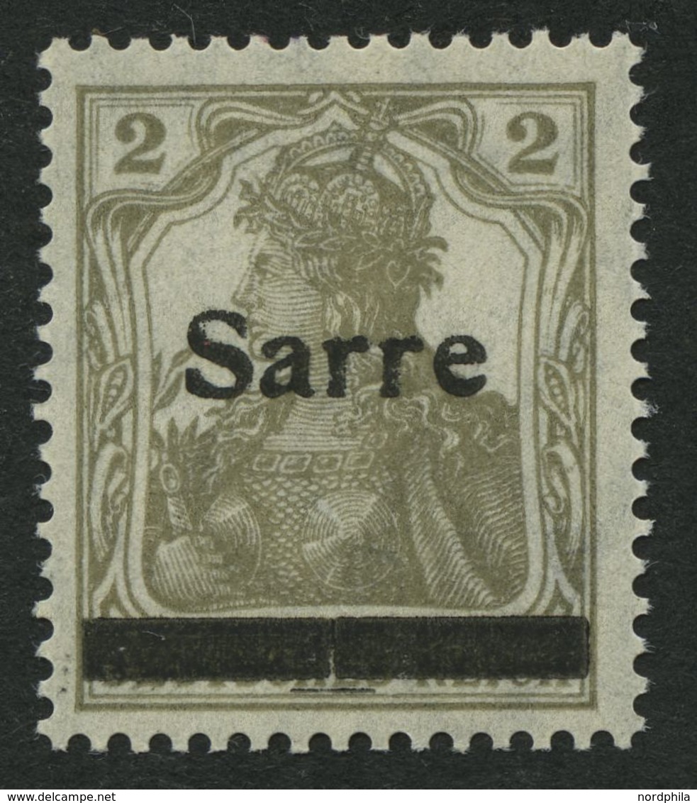 SAARGEBIET 1IIA **, 1920, 2 Pf. Gelbgrau, Type II, In Der Mitte Senkrecht Geteilter Balken, Pracht, Fotoattest Burger, M - Andere & Zonder Classificatie