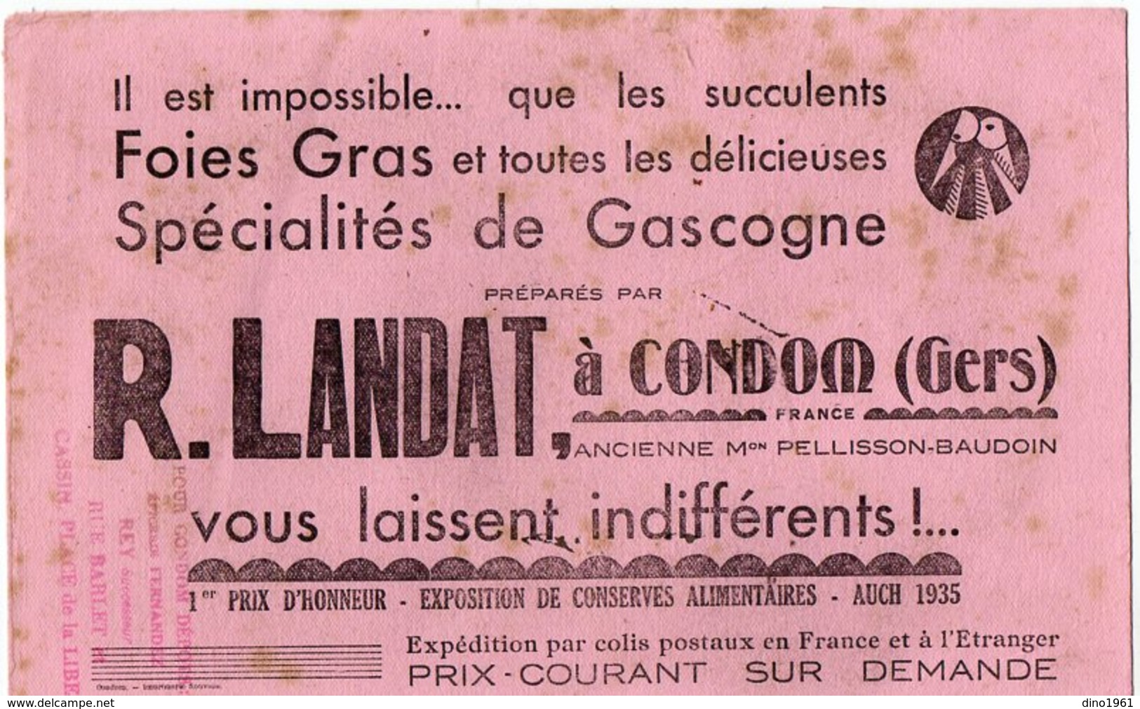 VP13.703 - Ancien Buvard - Foies Gras - Spécialités De Gascogne - R. LANDAT à CONDOM ( Gers ) - Food