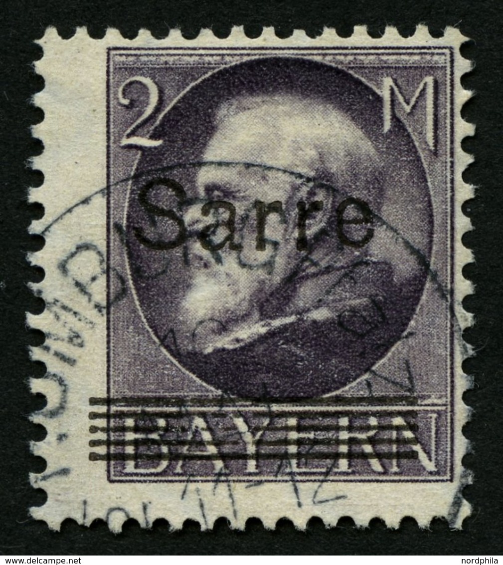 SAARGEBIET 28b O, 1920, 2 M. Schwarzgrauviolett Bayern-Sarre, Pracht, Gepr. Dr. Schneider, Mi. 170.- - Andere & Zonder Classificatie