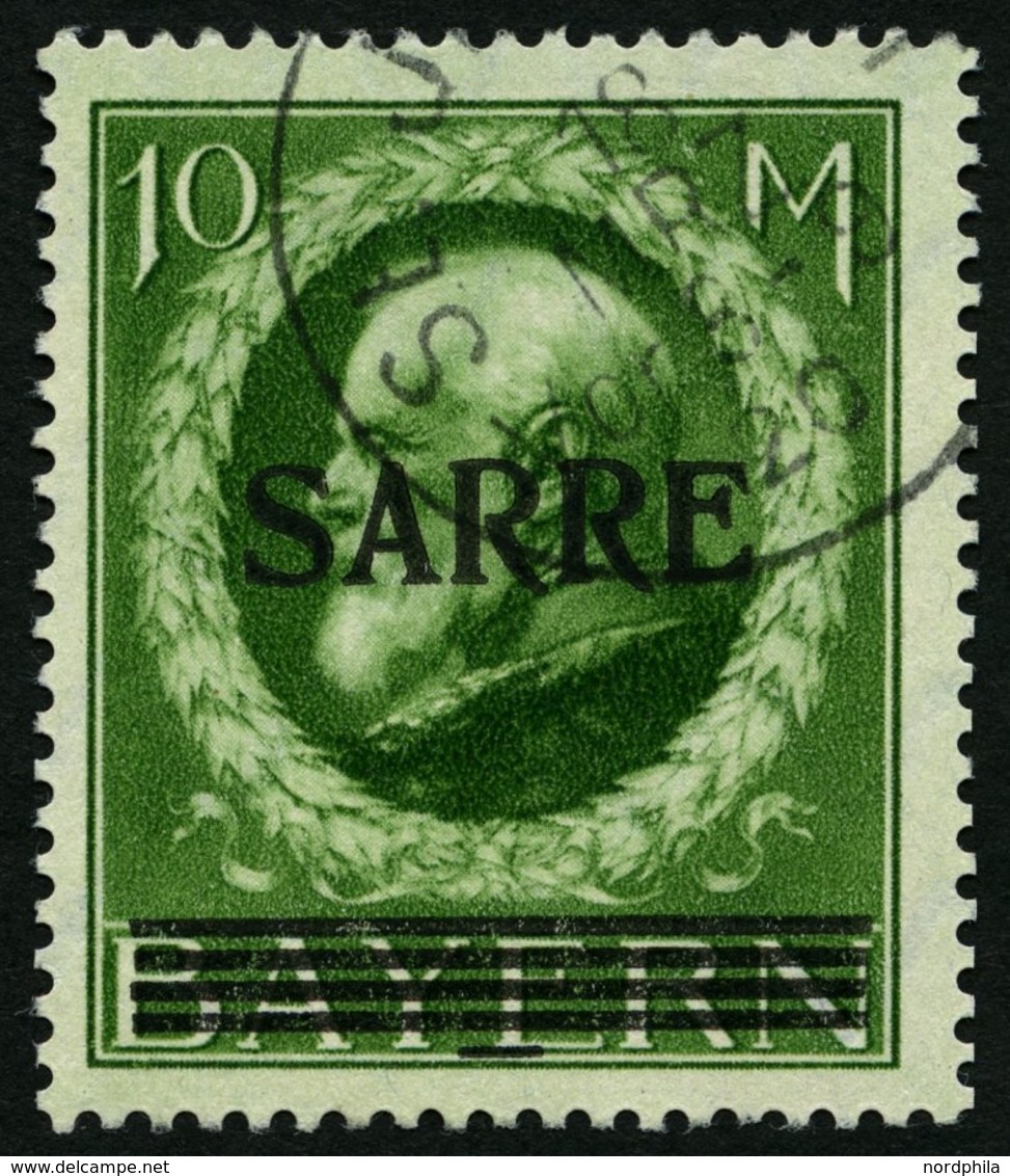 SAARGEBIET 31II O, 1920, 10 M. Bayern-Sarre Mit Abart Fetter Kontrollstrich, Pracht, Gepr. Burger, Mi. 800.- - Andere & Zonder Classificatie