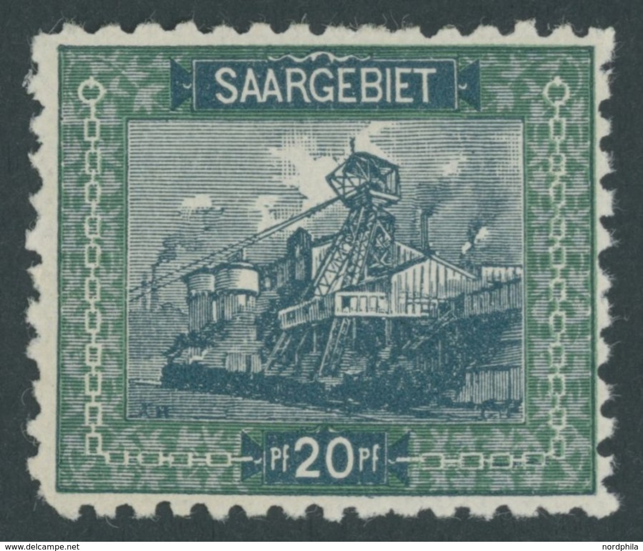 SAARGEBIET 55B **, 1921, 20 Pf. Förderturm, Gezähnt L 101/2, Postfrisch, Pracht, Mi. 50.- - Other & Unclassified