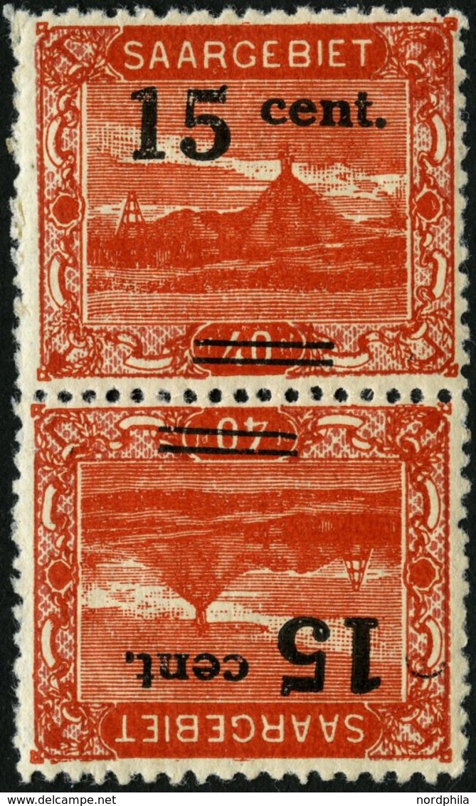 SAARGEBIET 73AKdrIII **, 1921, 12 C. Auf 40 Pf. Schlackenhalde Im Kehrdruckpaar, Type III, Pracht, Gepr. Ney, Mi. 200.- - Andere & Zonder Classificatie