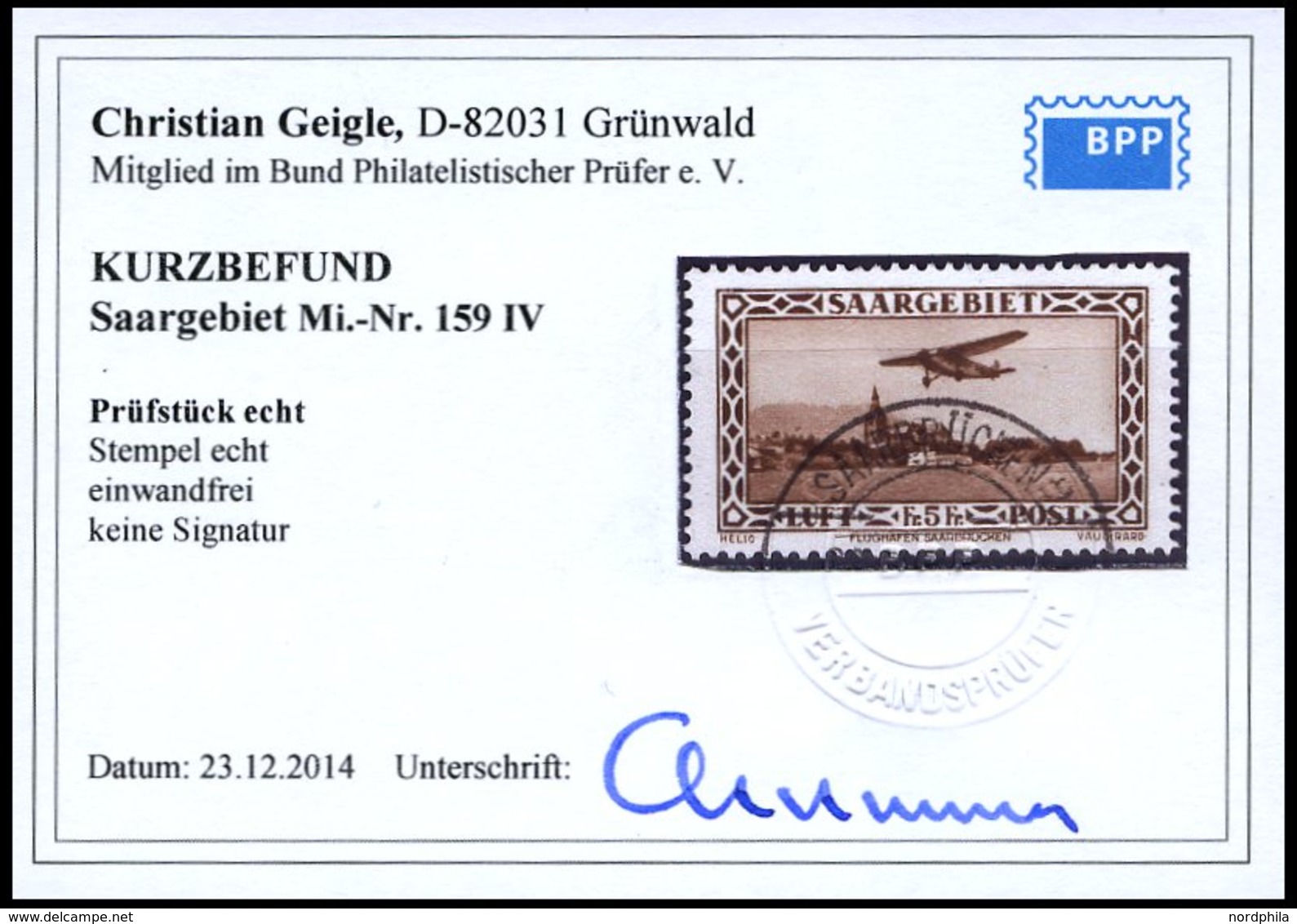 SAARGEBIET 159IV O, 1932, 5 Fr. Flugpost Mit Abart Punkt Im Rechten Rahmen Zwischen Den Beiden Oberen Halbkreisen, Prach - Altri & Non Classificati