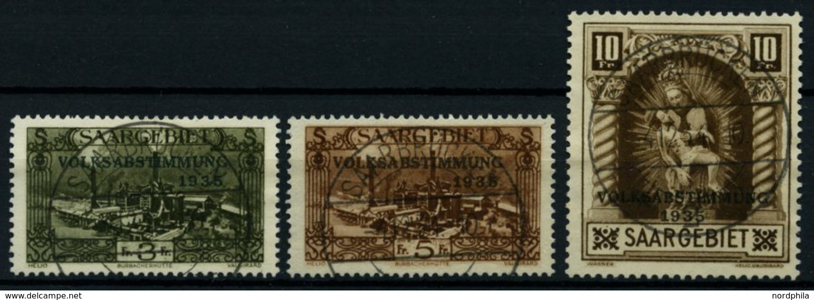 SAARGEBIET 192-94 O, 1934, 3 - 10 Fr. Volksabstimmung, 3 Prachtwerte, Gepr. Geigle, Mi. 127.- - Andere & Zonder Classificatie