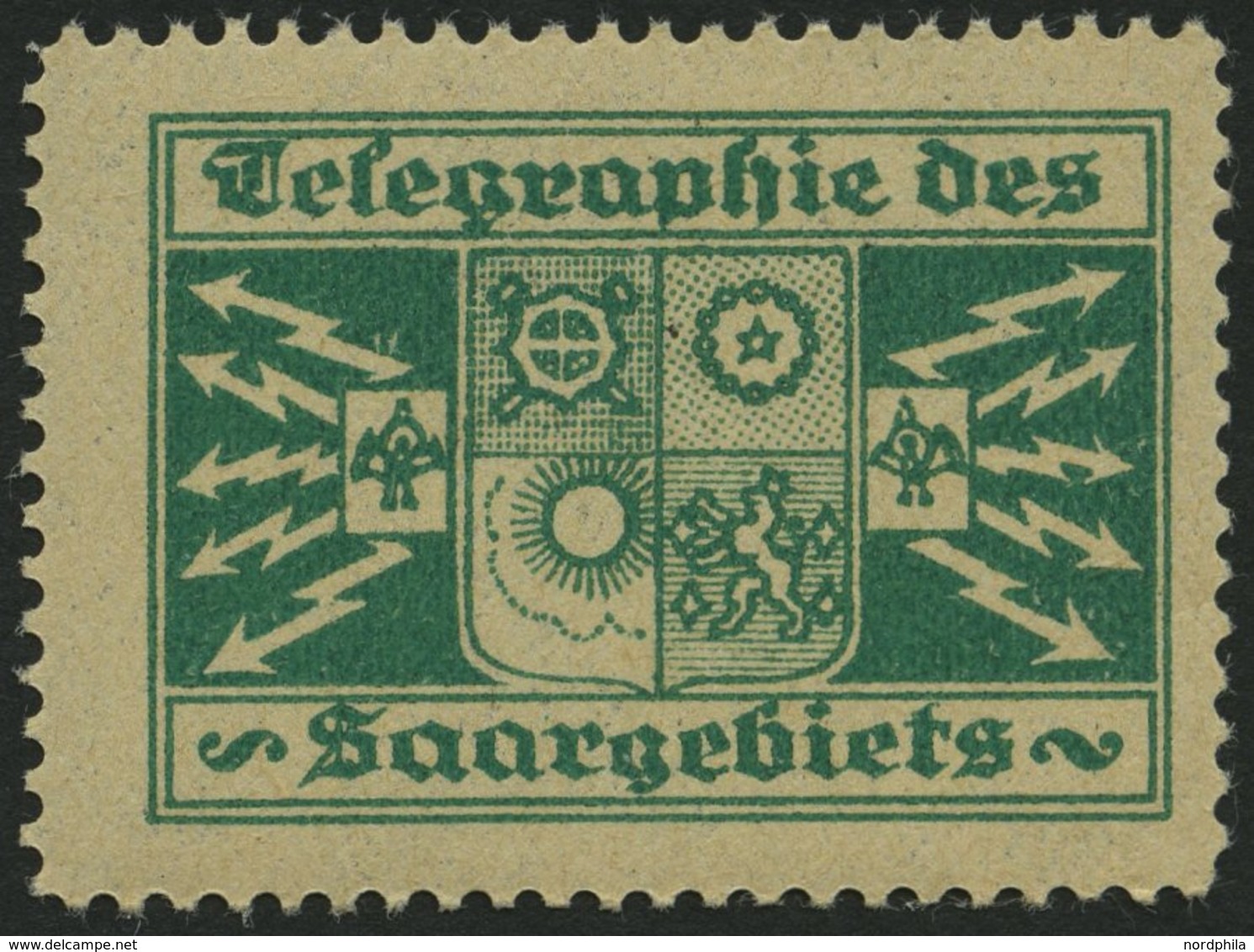 SAARGEBIET **, Grüne Vignette Telegraphie Des Saargebiets, Pracht - Other & Unclassified