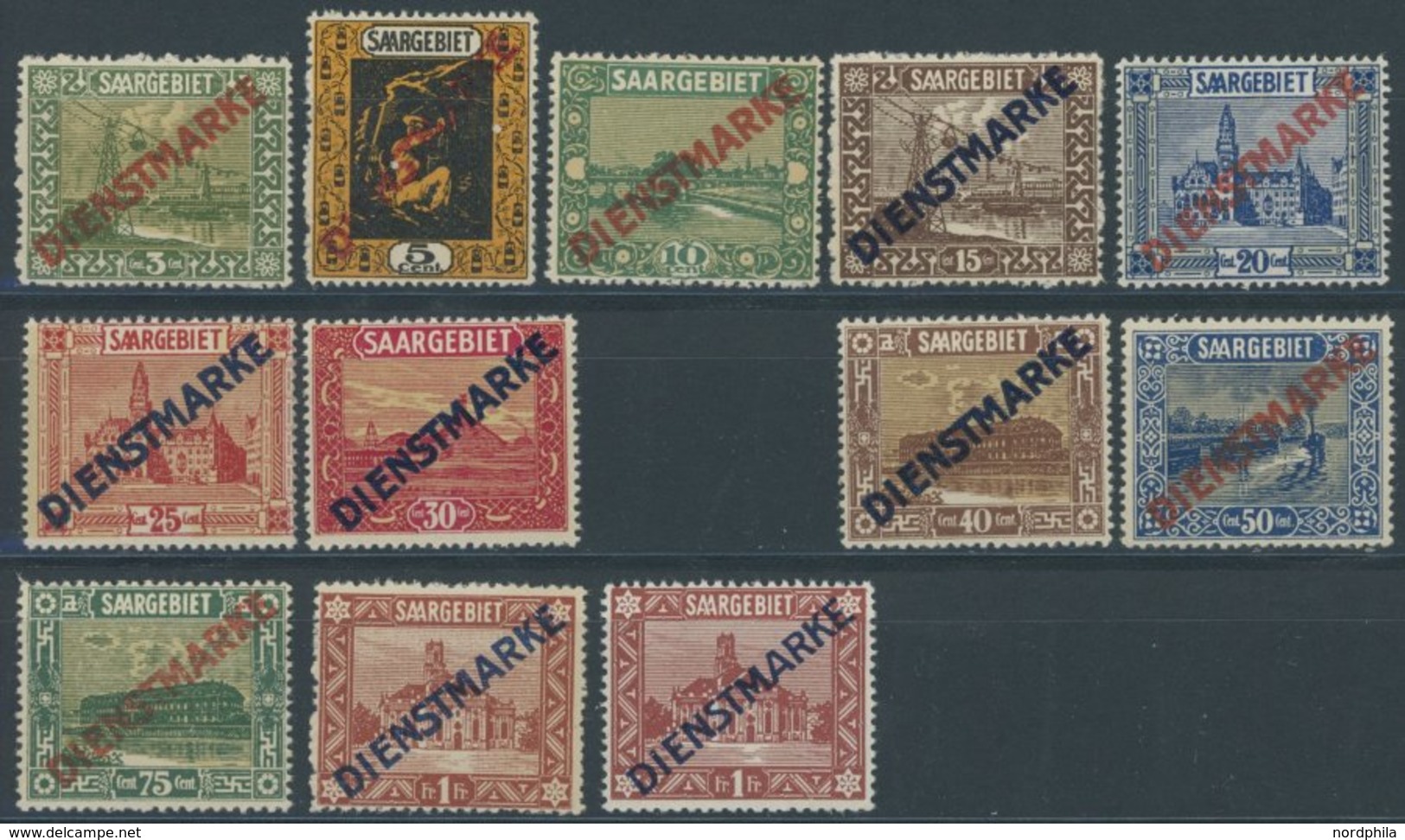 SAARGEBIET D 1-11I,II **, 1922, Landschaftsbilder III, Postfrischer Prachtsatz (12 Werte), Mi. 350.- - Dienstzegels