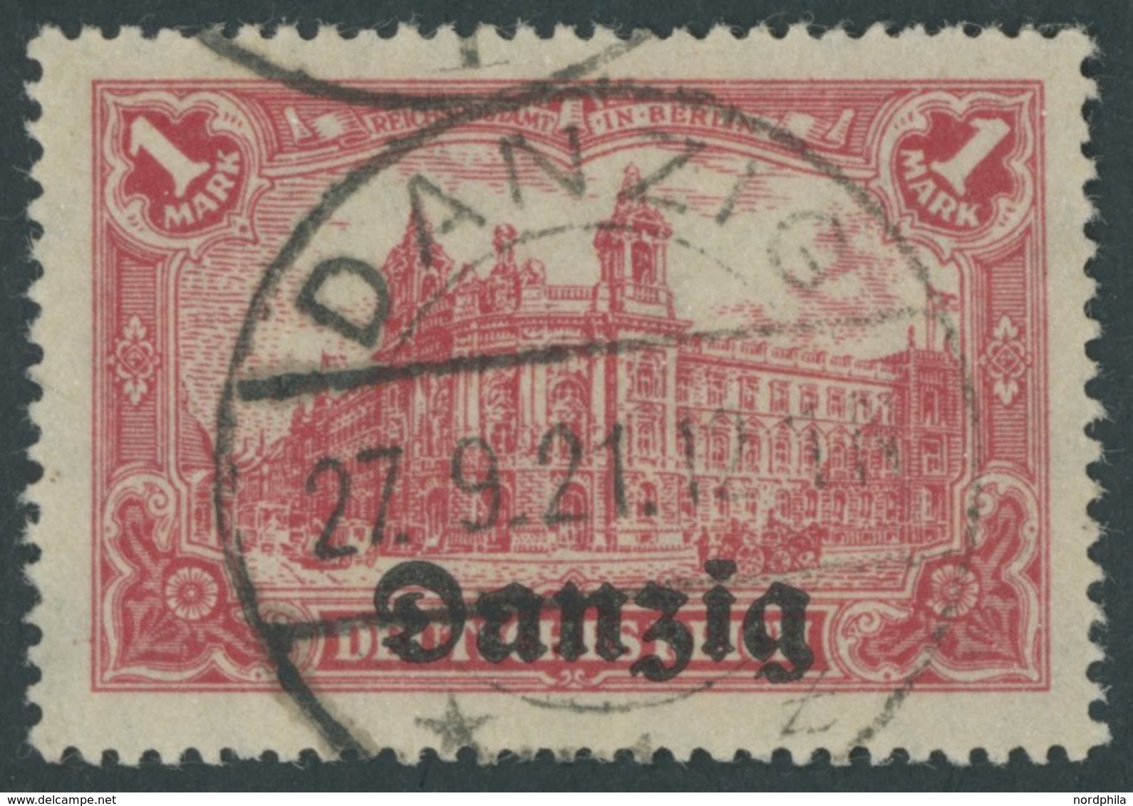 FREIE STADT DANZIG 8III O, 1920, 1 M. Rot Mit Plattenfehler Rechte Rosette Links Beschädigt, Pracht, Gepr. Gruber Und In - Altri & Non Classificati