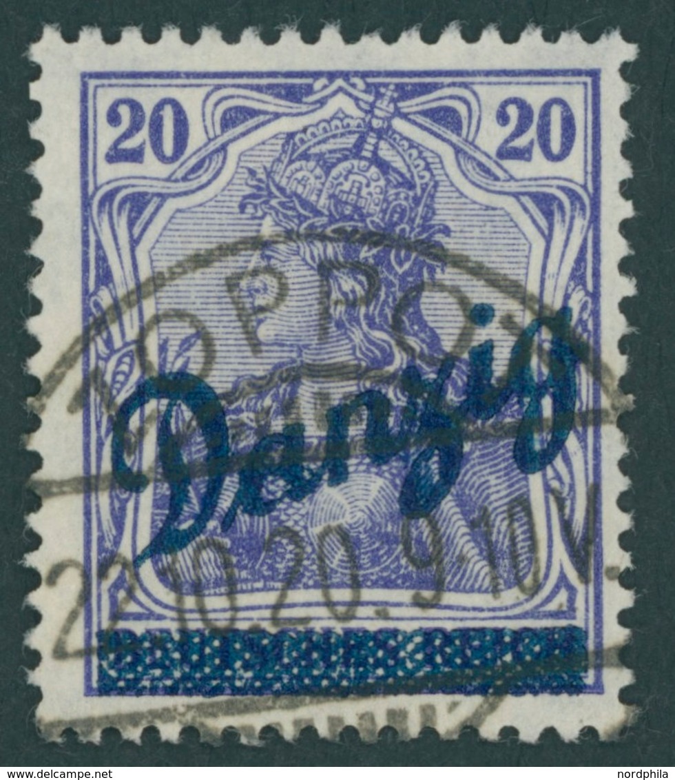 FREIE STADT DANZIG 23I O, 1920, 20 Pf. Dunkelviolettblau Mit Aufdruckfehler Denzig, Gepr. Gruber Und Infla, Mi. 200.- - Andere & Zonder Classificatie