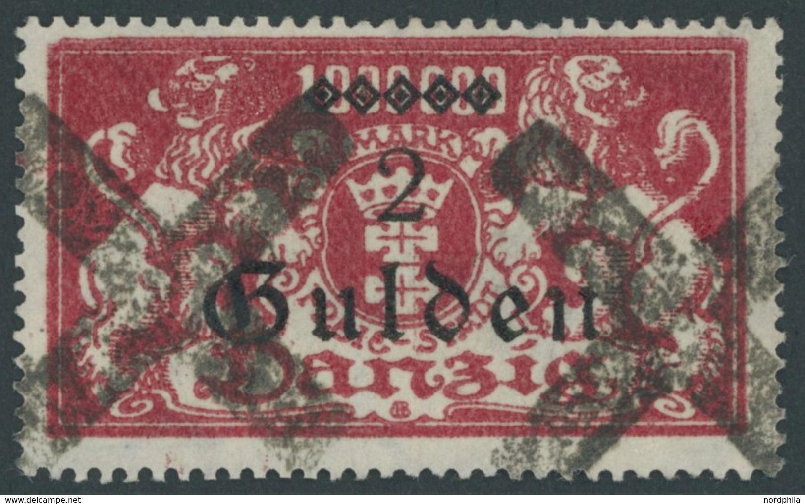 FREIE STADT DANZIG 190II O, 1923, 2 G. Auf 1 Mio. M. Lilarot Mit Aufdruckfehler U In Gulden Unten Offen, Korkstempel, Pr - Altri & Non Classificati