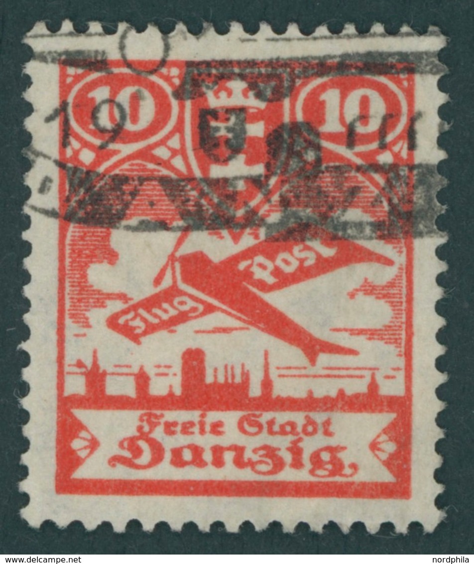 FREIE STADT DANZIG 202II O, 1924, 10 Pf. Flugpost Mit Plattenfehler Komma Oben Links Am Linken Turm, Pracht, Gepr. Erdwi - Altri & Non Classificati