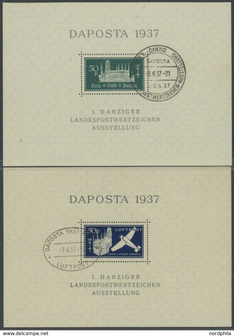 FREIE STADT DANZIG Bl. 1/2a O, 1937, Blockpaar DAPOSTA, Sonderstempel, Pracht, Geprüft, Mi. 120.- - Altri & Non Classificati