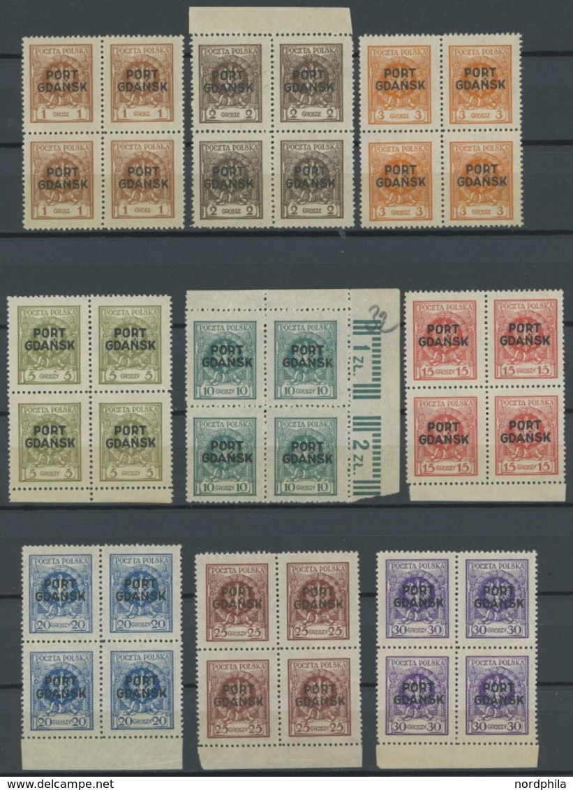 PORT GDANSK 1-11 VB **, 1925, Adler Im Lorbeerkranz In Viererblocks, Postfrisch, übliche Herstellungsbedingte Gummierung - Altri & Non Classificati