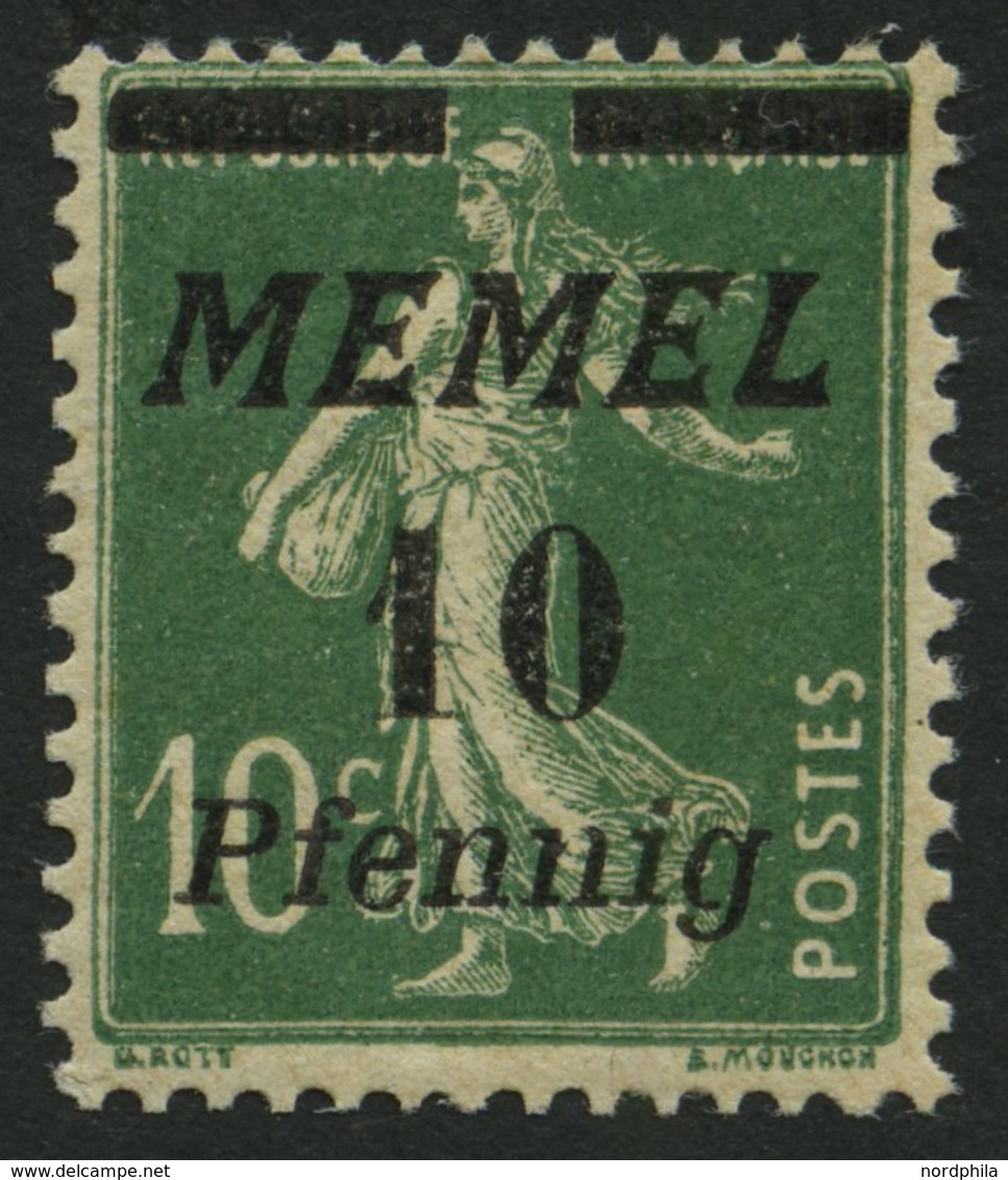 MEMELGEBIET 54b **, 1922, 10 Pf. Auf 10 C. Dunkelgrün, Postfrisch, Pracht, Gepr. Dr. Klein, Mi. 80.- - Memelland 1923