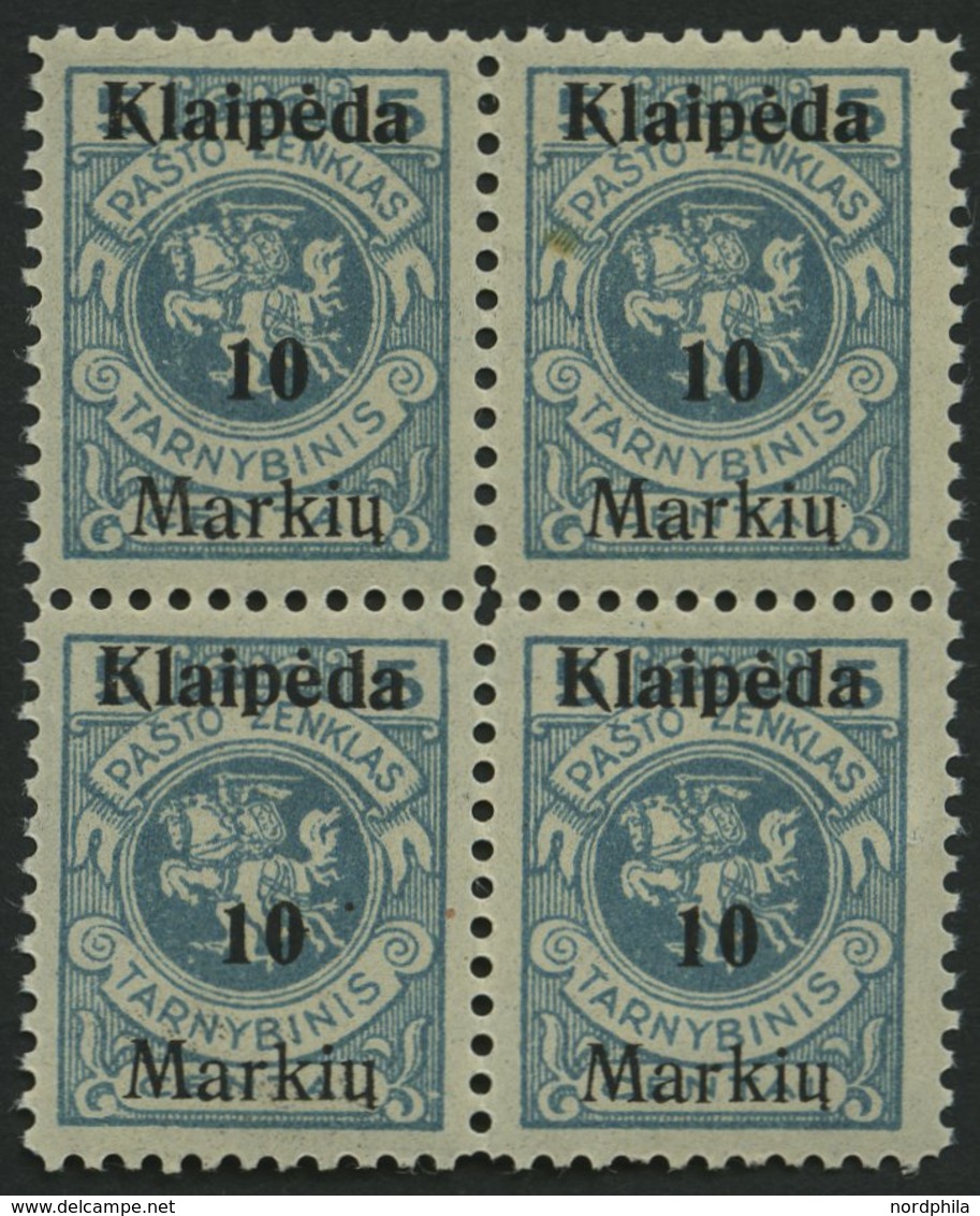 MEMELGEBIET 129I VB **, 1923, 10 M. Auf 5 C. Grünlichblau, Aufdruck Ohne (Memel) Und Doppelbalken, Im Viererblock, Postf - Klaipeda 1923