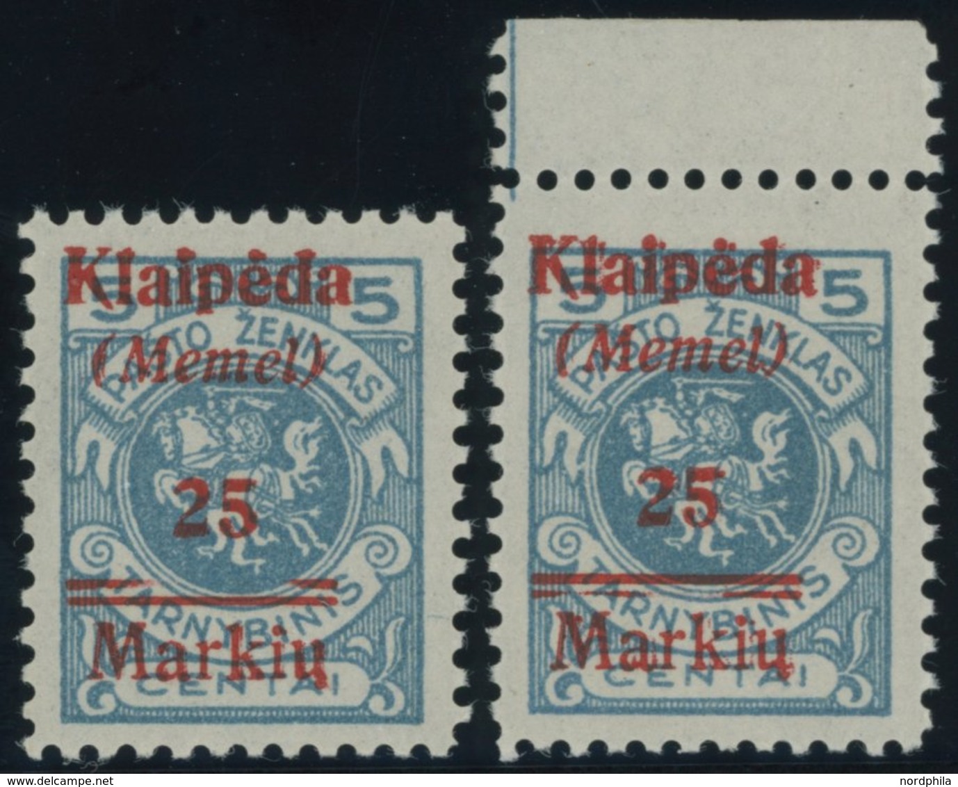 MEMELGEBIET 130III,IV **, 1923, 25 M. Auf 5 C. Grünlichblau Mit Plattenfehler Oberer Balken Gebrochen Und Unterer Balken - Memelland 1923