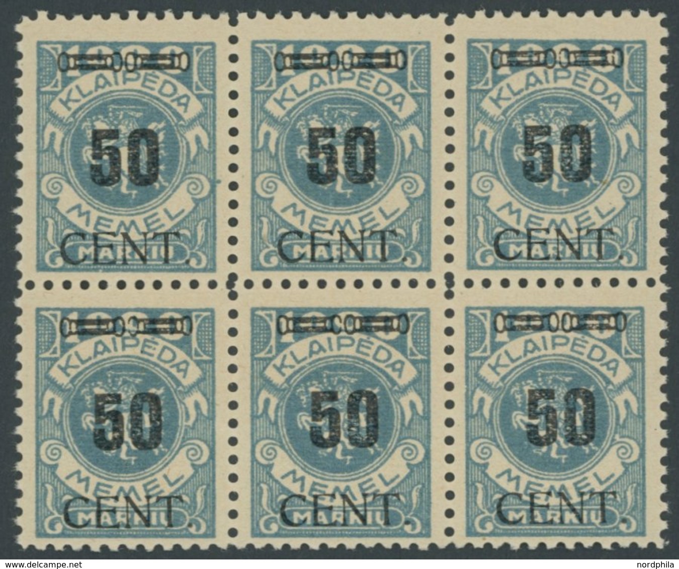 MEMELGEBIET 191 **, 1923, 50 C. Auf 1000 M. Grünlichblau Im Sechserblock, Postfrisch, Pracht, Mi. (180.-) - Memel (Klaipeda) 1923