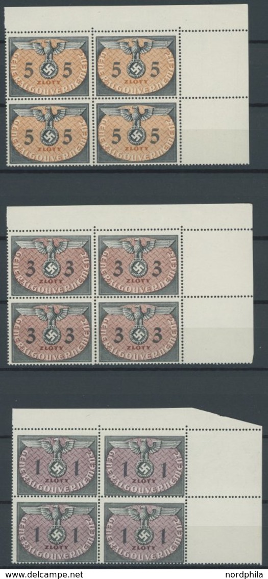 GENERALGOUVERNEMENT D 1-15 VB **, Dienstmarken: 1940, Hoheitszeichen, Je In Viererblocks Aus Der Linken Oberen Bogenecke - Bezetting 1938-45