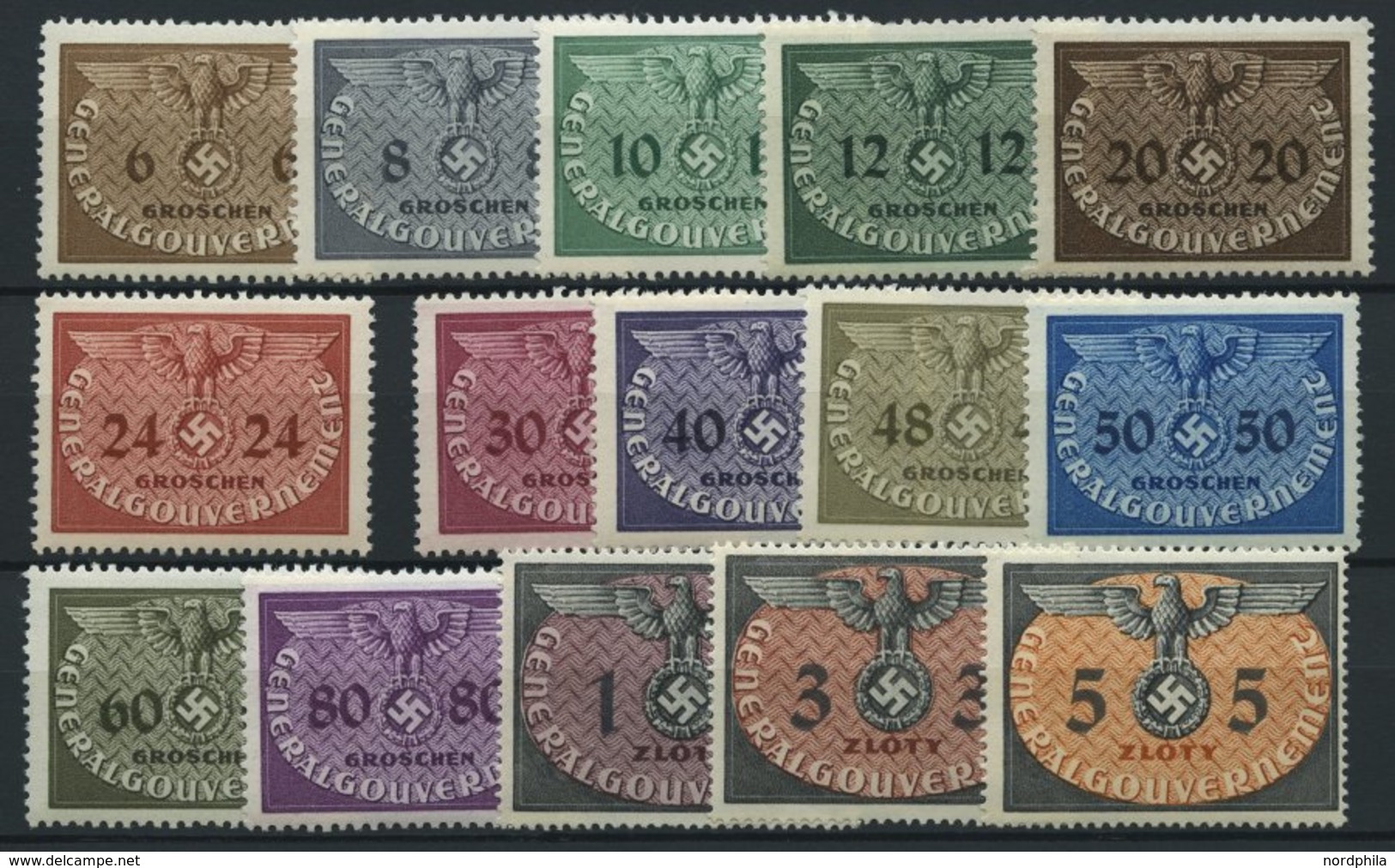 GENERALGOUVERNEMENT D 1-15 **, Dienstmarken: Hoheitszeichen, Prachtsatz, Mi. 60.- - Bezetting 1938-45