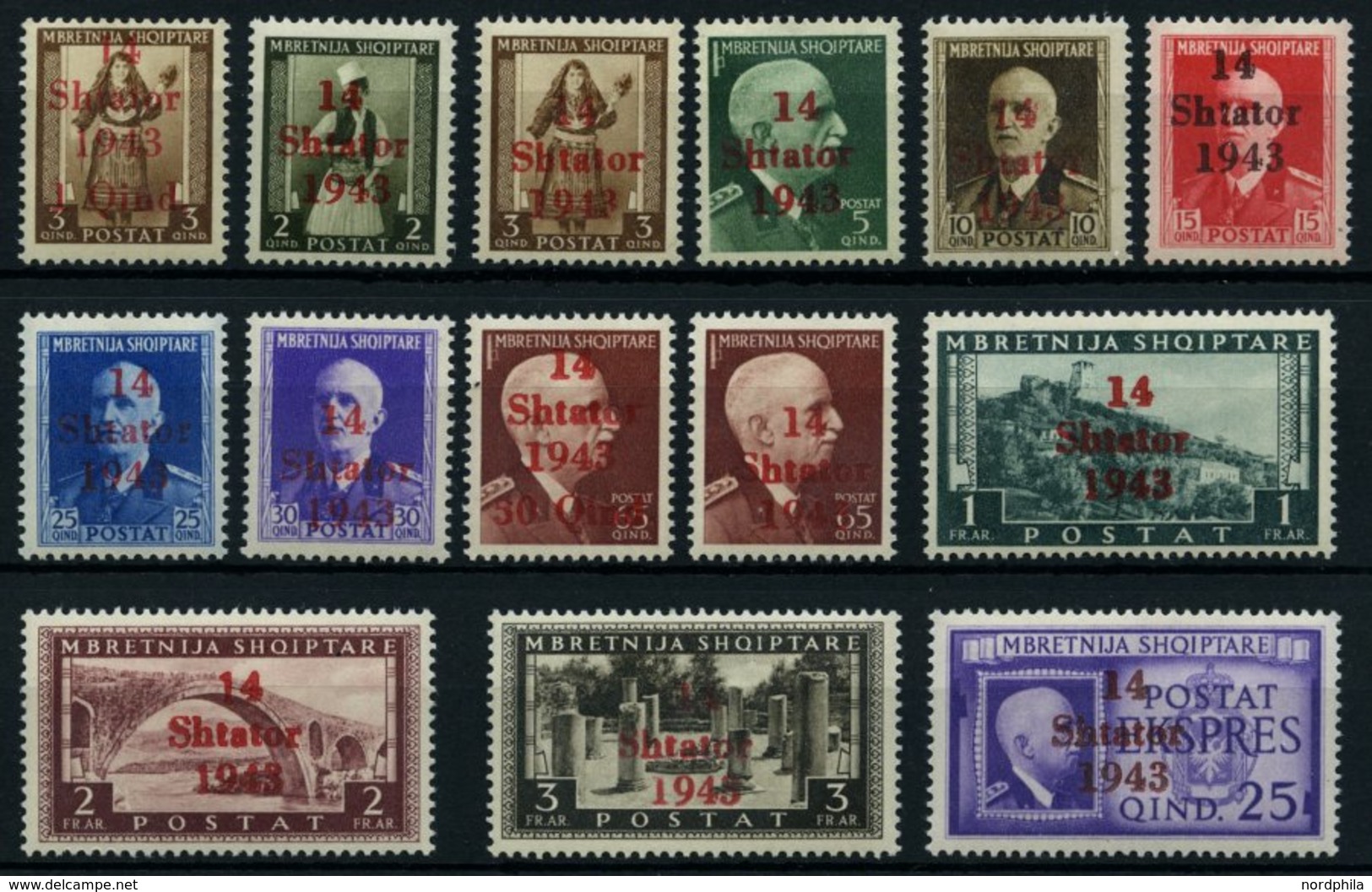 ALBANIEN 1-14 **, 1943, Freimarken, Prachtsatz, Mi. 450.- - Occupazione 1938 – 45