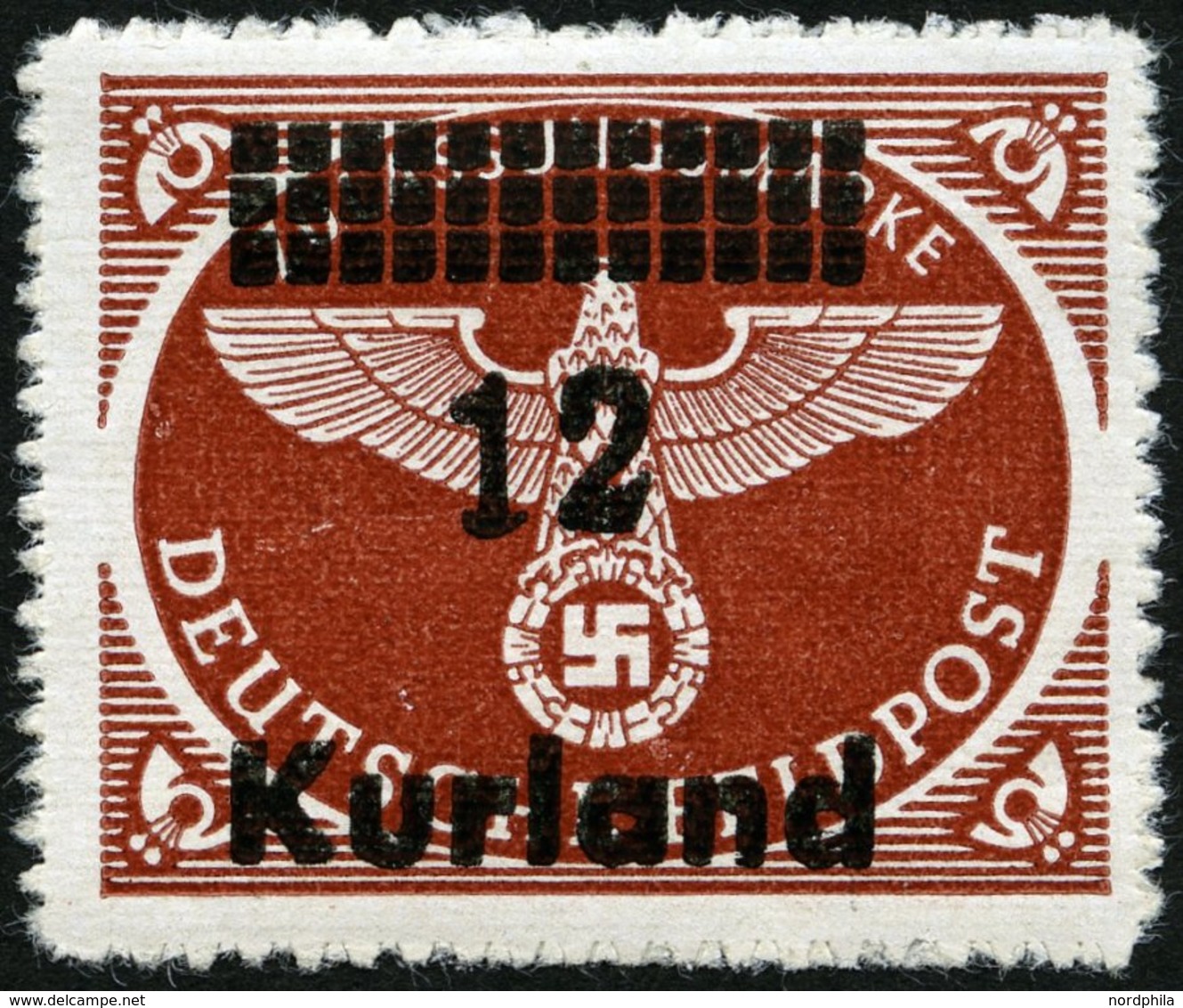 KURLAND 4ByI **, 1945, 12 Auf Rotbraun, Durchstochen, Waagerechte Gummiriffelung, Mit Abart Kurzer Fuß Der 2, Pracht, Mi - Occupation 1938-45