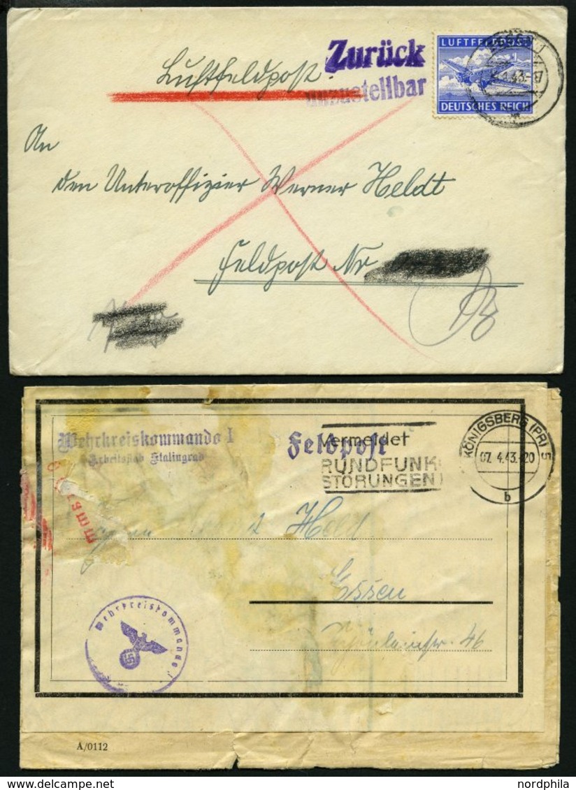 FELDPOST II. WK BELEGE 1943, 2 Verschiedene Feldpostbelege Aus Dem Kessel Um Stralingrad: Luftpostbrief Zurück Unzustell - Bezetting 1938-45