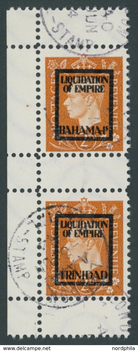 PROPAGANDAFÄLSCHUNGEN 12IVf,eZS O, 1944, 2 P. König Georg VI, Aufdruck Bahamas Und Trinidad Im Senkrechten Zwischenstegp - Occupazione 1938 – 45