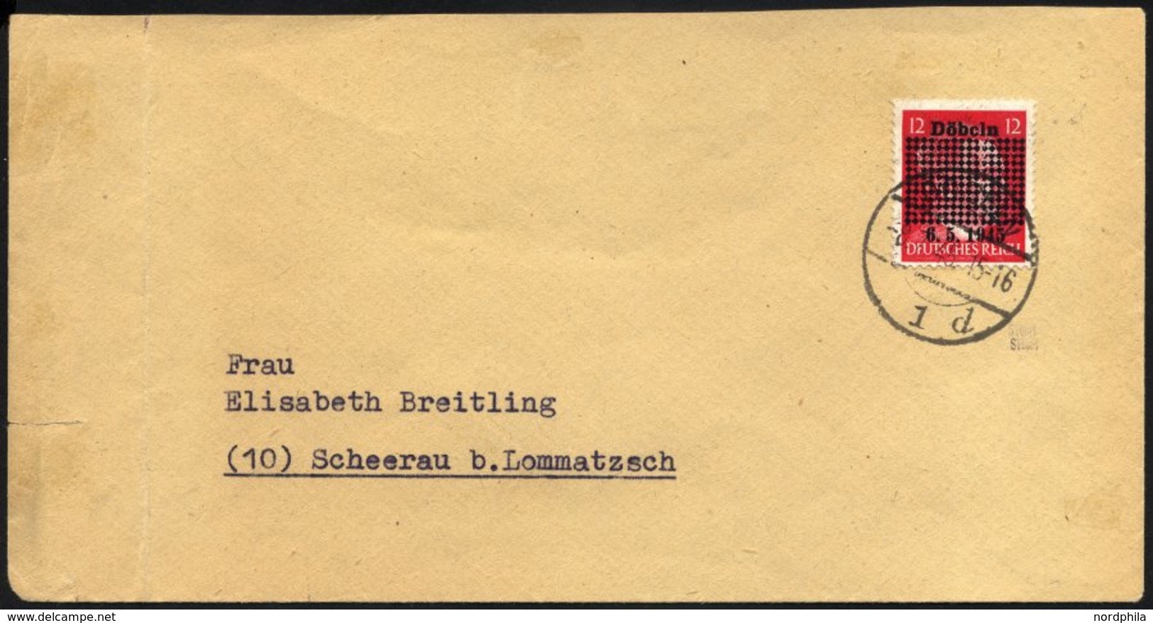 DÖBELN PII/I BRIEF, Probedruck: 1945, 12 Pf. Lebhaftkarminrot Mit Satzfehler Döbcln (c Statt E), Brief Links Nicht Ganz  - Postes Privées & Locales