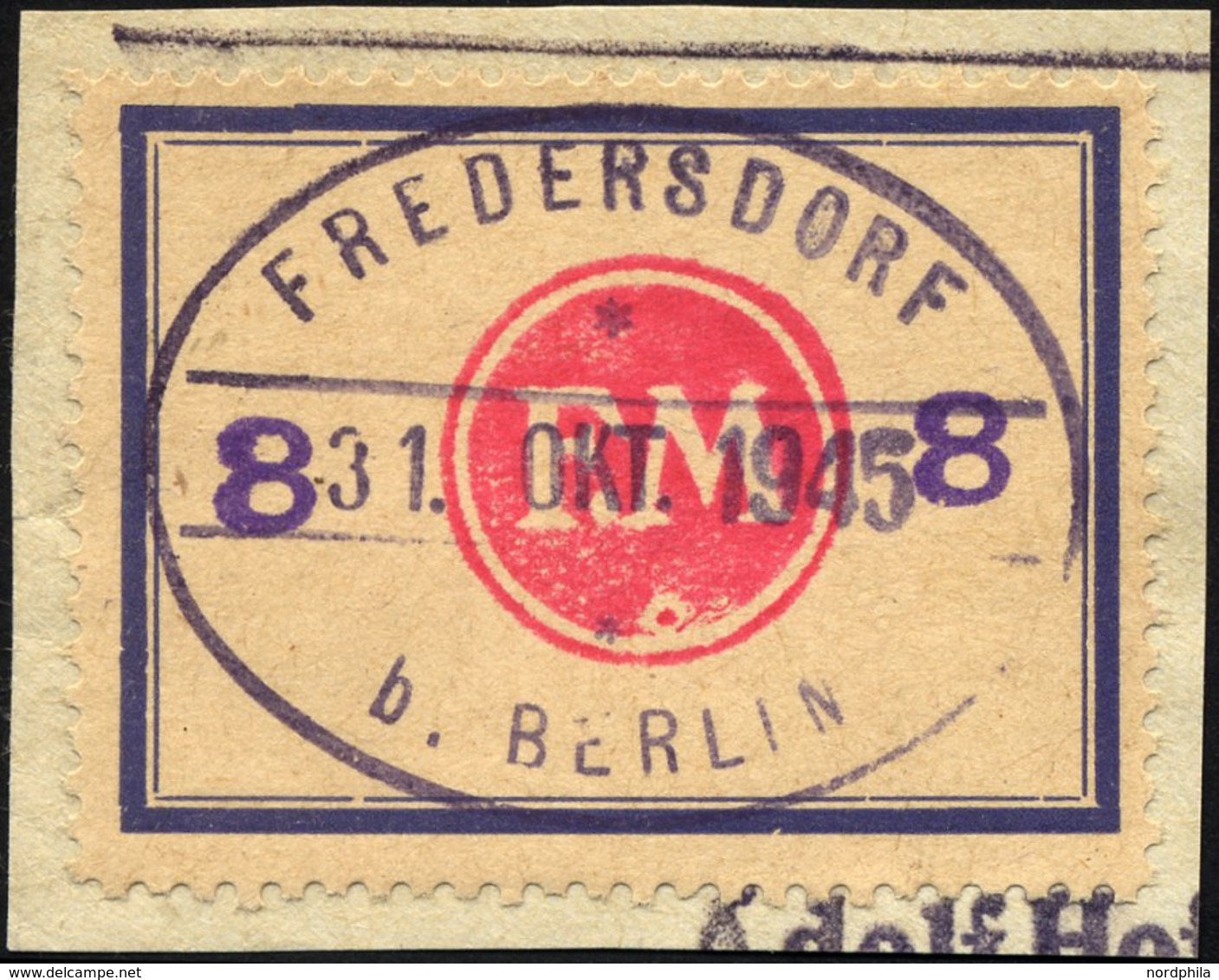 FREDERSDORF Sp 172F BrfStk, 1945, 8 Pf., Rahmengröße 43x31.5 Mm, Große Wertziffern, Mit Abart Wertziffern Seitlich, Prac - Posta Privata & Locale