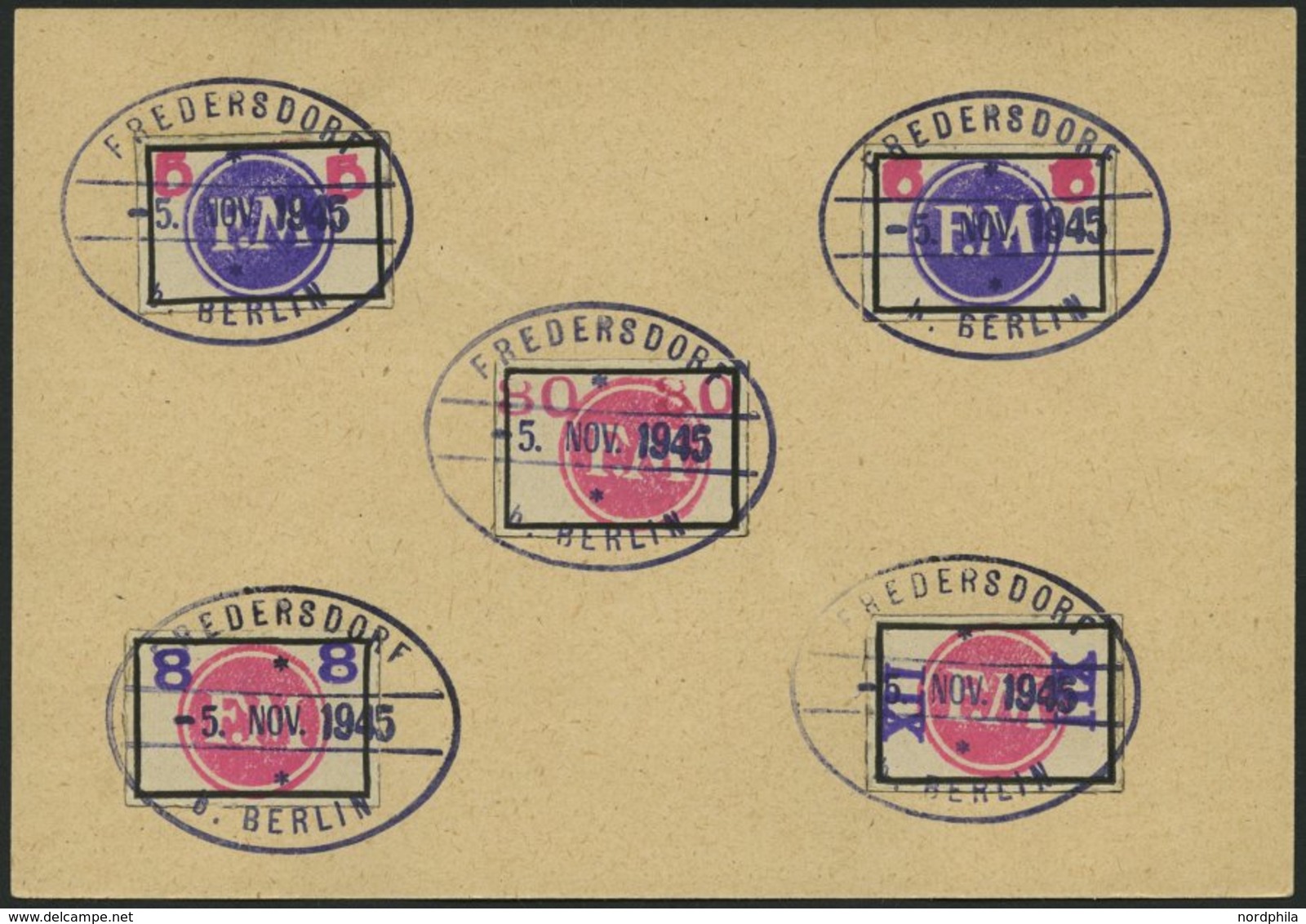 FREDERSDORF Sp 226-30 BrfStk, 1945, 5 - 30 Pf., Rahmengröße 28x19 Mm, Große Wertziffer, XII Pf. Eine Runde Ecke Sonst Pr - Private & Local Mails