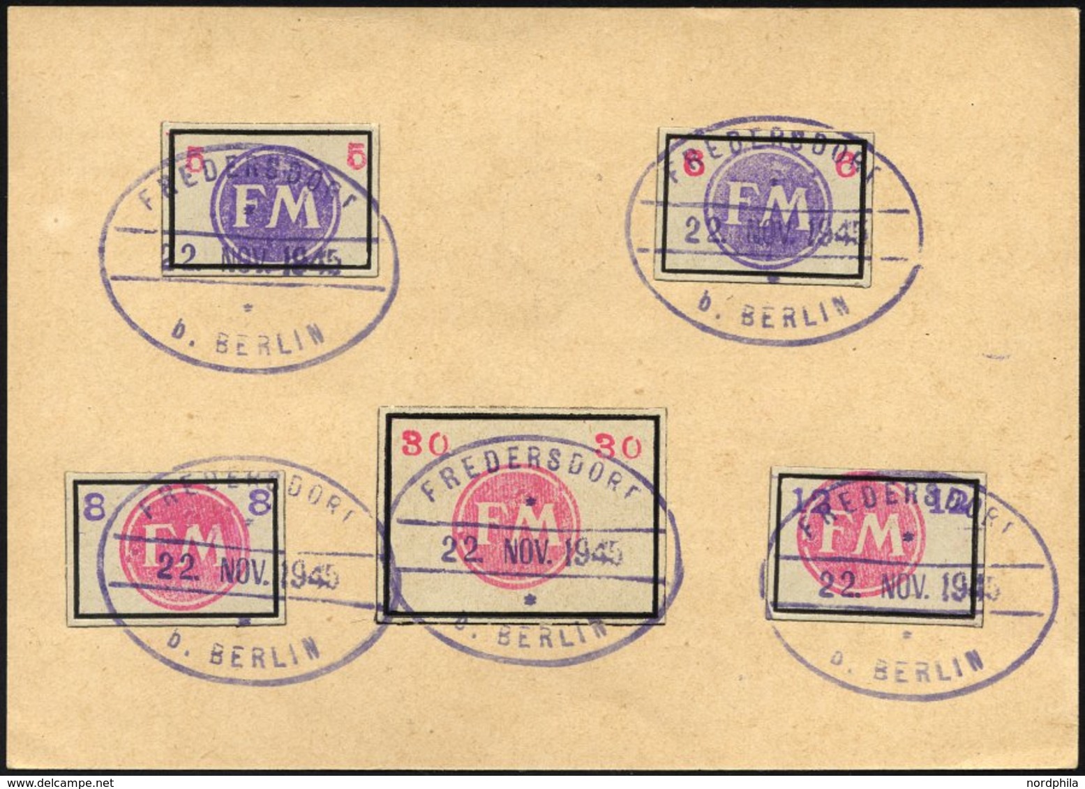 FREDERSDORF Sp231-34,50 BrfStk, 1945, 5 - 12 Pf., Rahmengröße 28x19 Mm Und 30 Pf., Rahmengröße 38x28 Mm, Kleine Wertziff - Postes Privées & Locales