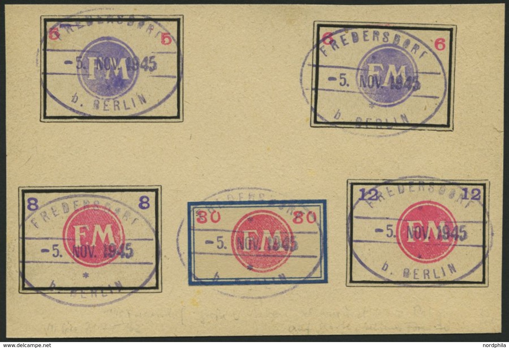 FREDERSDORF Sp246-49,55 BRIEF, 1945, 5 - 12 Pf., Rahmengröße 38x28 Mm, Kleine Wertziffern Und 30 Pf., Rahmengröße 39x23. - Posta Privata & Locale