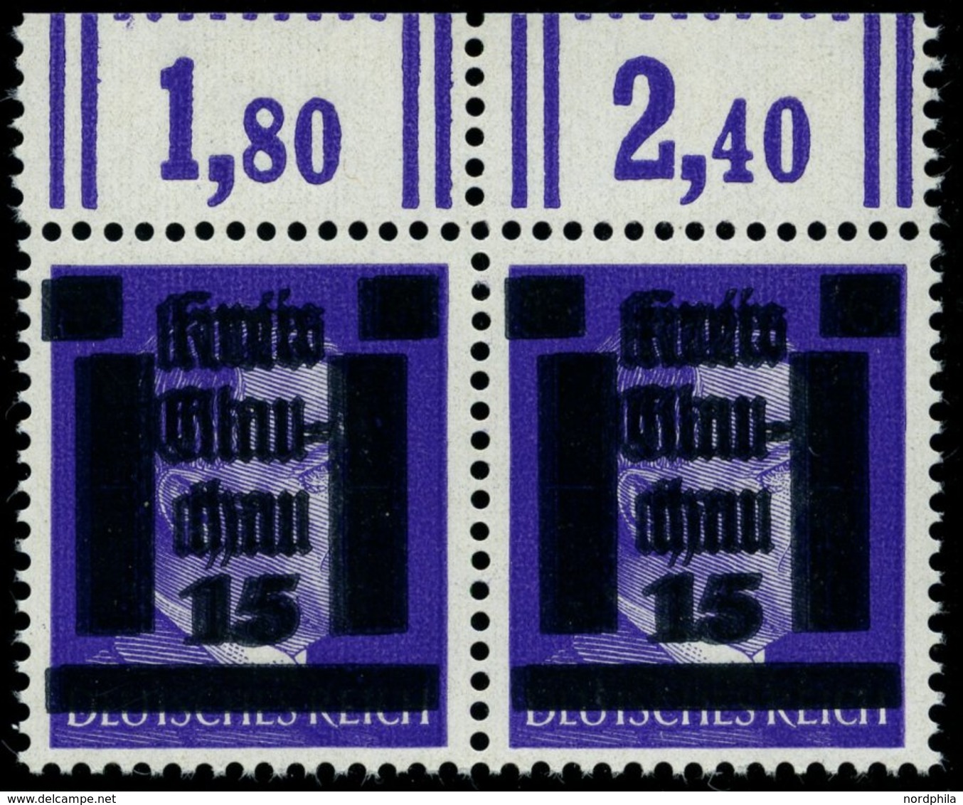 GLAUCHAU 5aDDV Paar **, 1945, 15 Auf 6 Pf. Lebhaftblauviolett Doppelaufdruck Im Waagerechten Paar, Ein Wert Mit Abart R  - Other & Unclassified