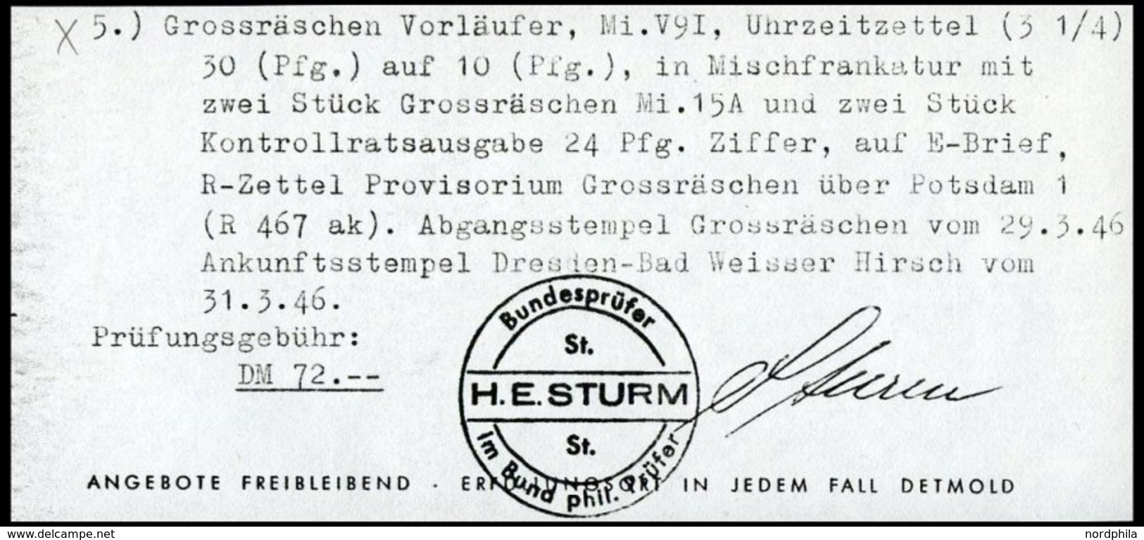 GROSSRÄSCHEN-VORLÄUFER V 9I BRIEF, 1945, 30 Pf. Uhrzeitklebezettel Mit Abart Wertangabe 10 Verbessert In 30 Mit Zusatz-M - Private & Lokale Post