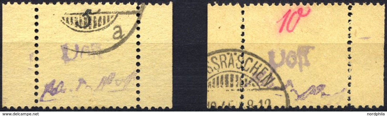 GROSSRÄSCHEN 3S,6S O, 1945, 5 Und 10 Pf. Gebührenmarke Aus Streifen, 2 Prachtwerte, Fotoattest Zierer, Mi. 900.- - Private & Local Mails