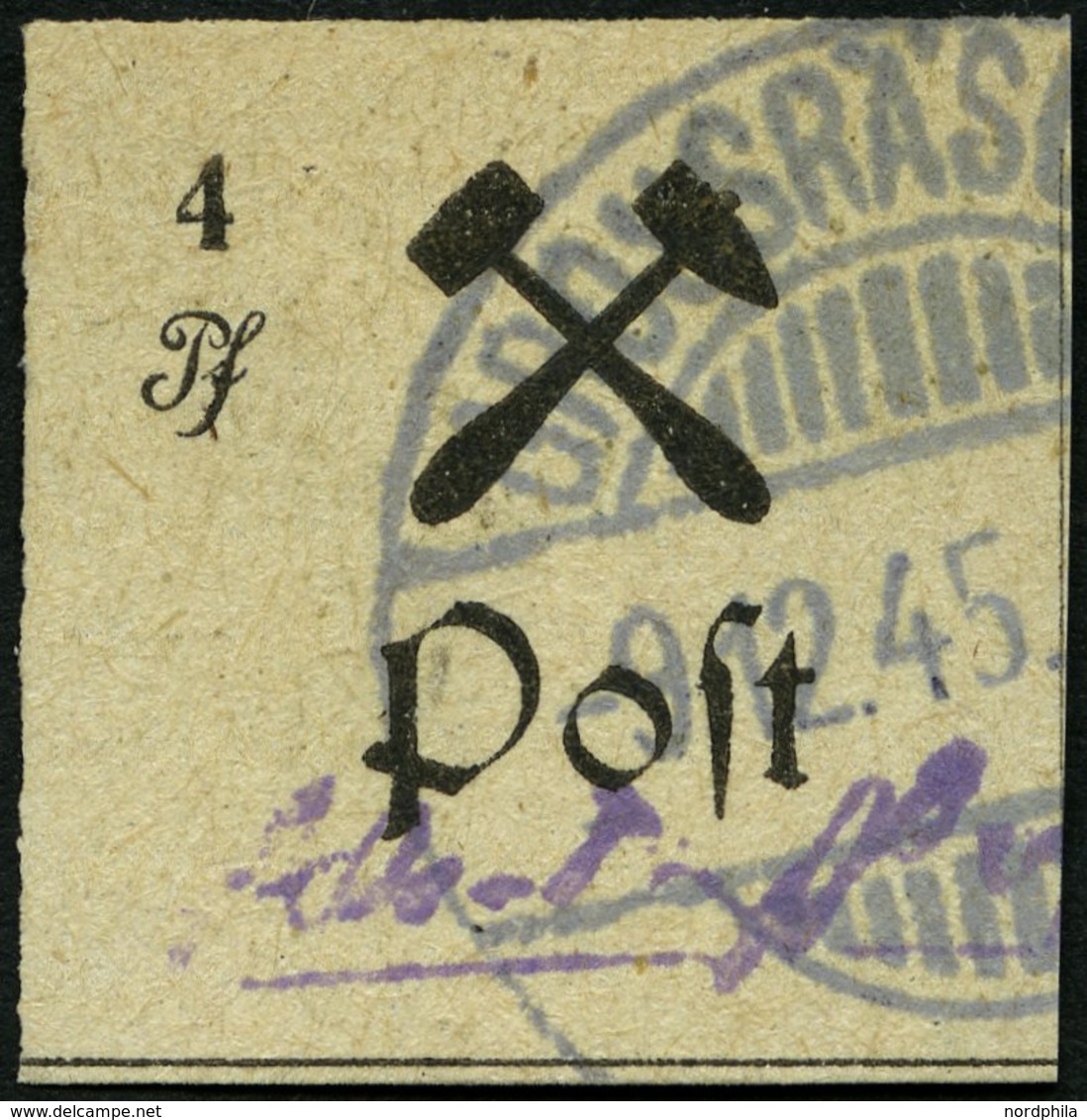 GROSSRÄSCHEN 14BIII O, 1945, 4 Pf. Schwarz Auf Weiß, Ungezähnt, Type III, Pracht, Mi. 250.- - Correos Privados & Locales