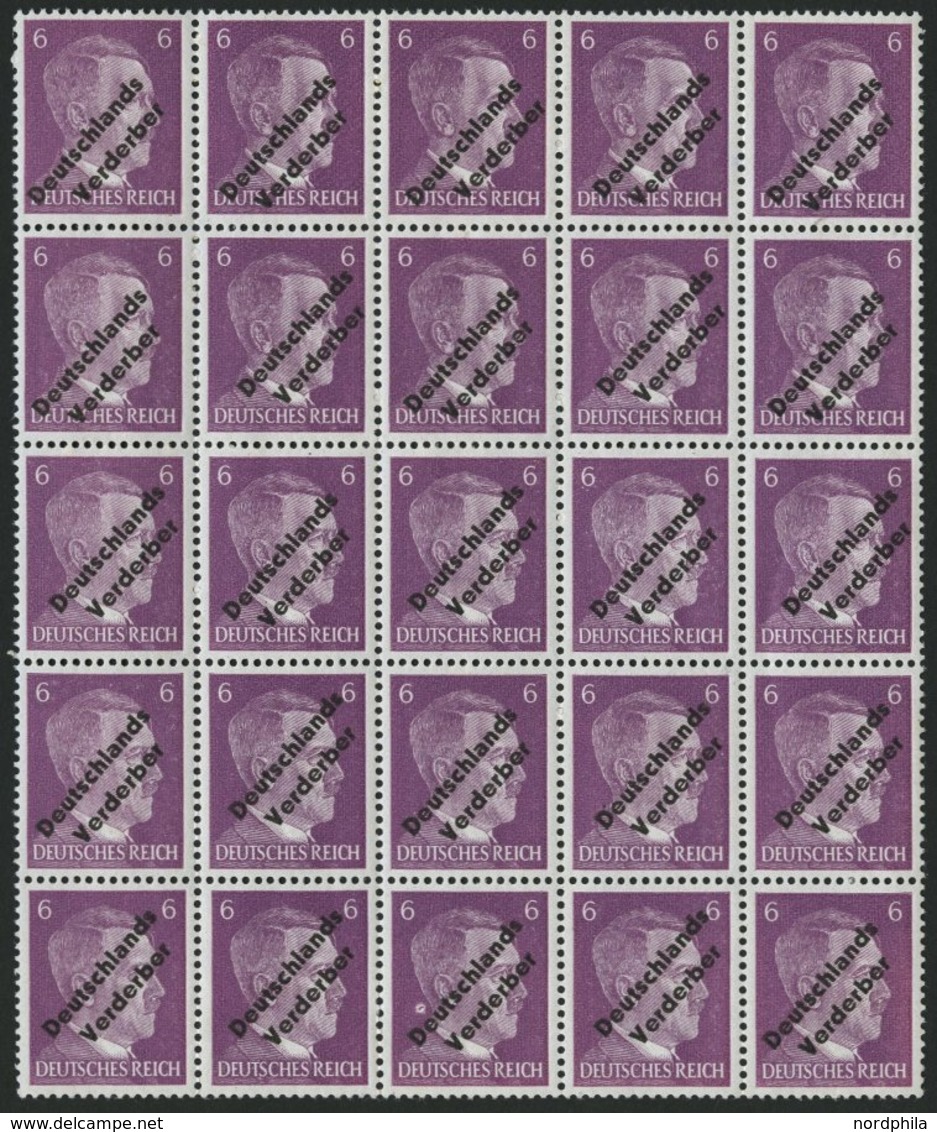 MEISSEN 32b **, 1945, 6 Pf. Lebhaftviolett, Bogenteil Von 25 Stück, Dabei Nr. 32II, Ein Wert Haftend Sonst Pracht, Mi. 1 - Postes Privées & Locales