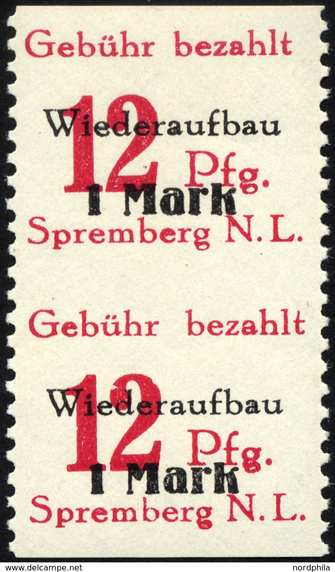 SPREMBERG 20AUw **, 1946, 12 Pf. Wiederaufbau III Im Senkrechten Paar, Waagerecht Ungezähnt, Pracht, Gepr. Zierer, Mi. 1 - Private & Local Mails