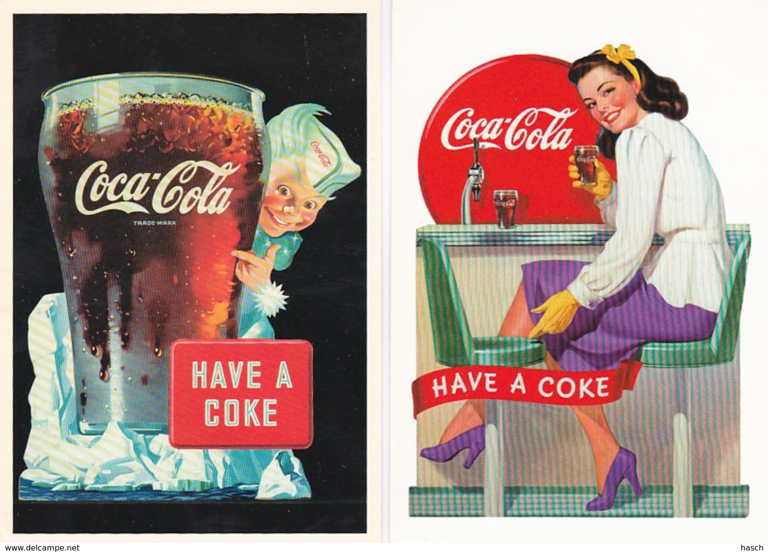 1954	7	Coca Cola 2 Kaarten (REPRO)(zie Hoeken En Randen) - Publicidad