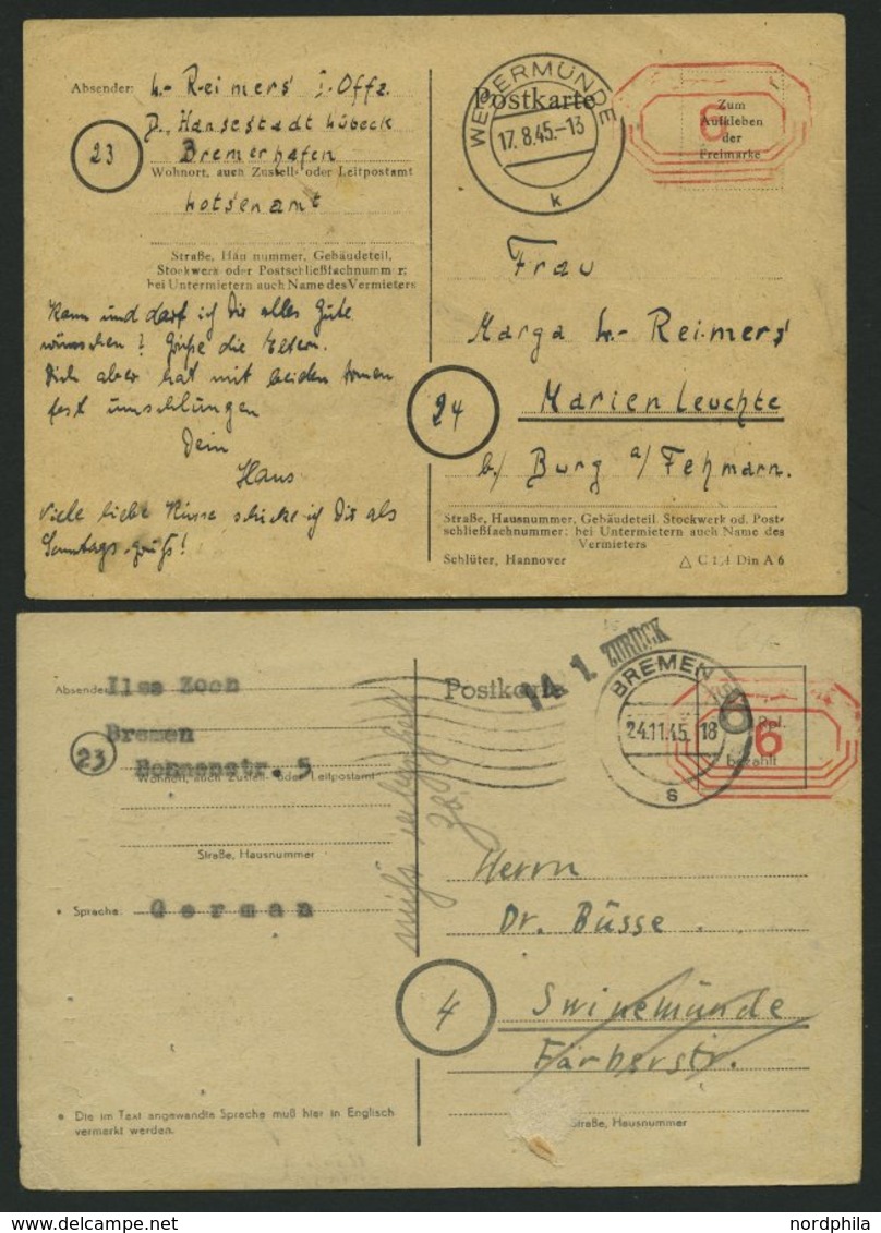 ALL. BES. NOTAUSGABEN P A07,15,18 BRIEF, BREMEN RPD, 6 Pf., Stempel WESERMÜNDE Und BREMEN 5, 3 Karten Feinst/Pracht - Other & Unclassified