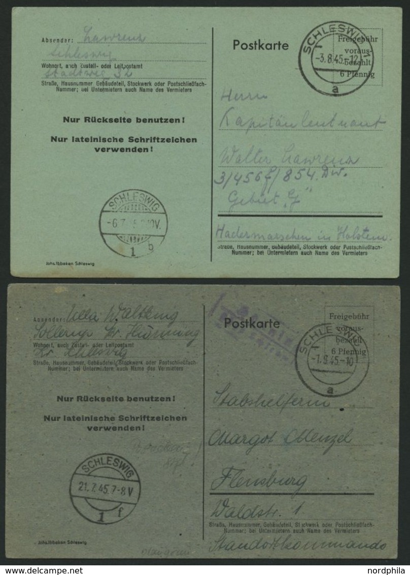 ALL. BES. AUFBRAUCHAUSGABEN P 719I BRIEF, 1945, 6 Pf. Schwarz Mit Druckvermerk Johs. Ibbeken, Schleswig, 4 Karten In Ver - Andere & Zonder Classificatie
