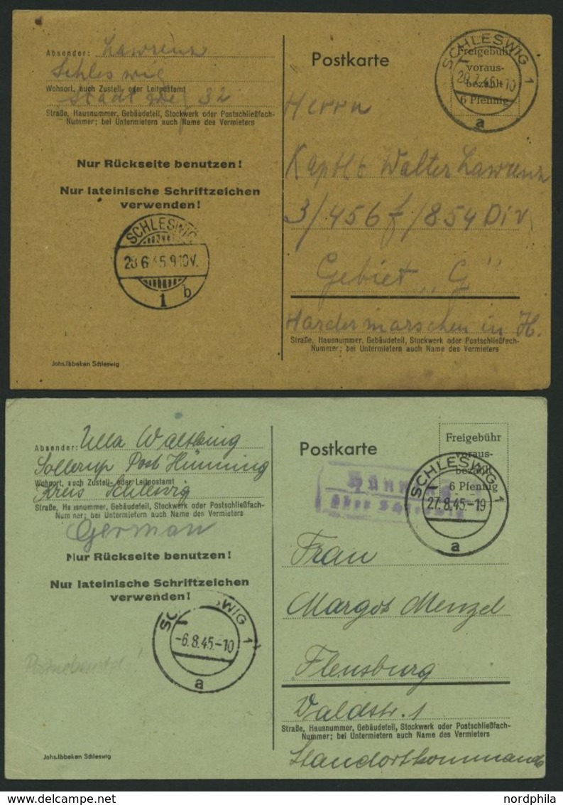 ALL. BES. AUFBRAUCHAUSGABEN P 719I BRIEF, 1945, 6 Pf. Schwarz Mit Druckvermerk Johs. Ibbeken, Schleswig, 4 Karten In Ver - Other & Unclassified