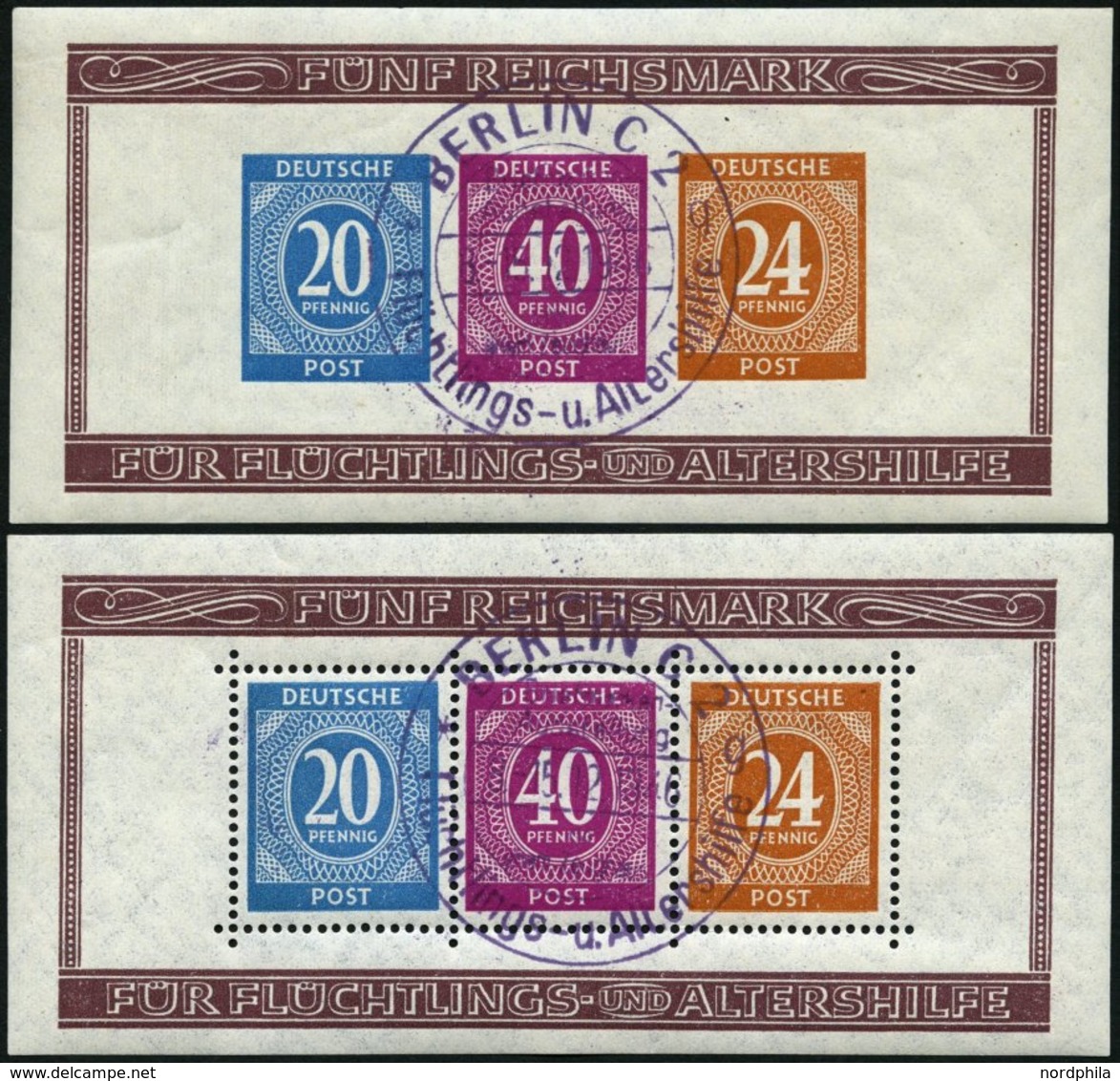 ALLIIERTE BES. Bl. 12A/B O, 1946, Blockpaar Briefmarken-Ausstellung, Violette Sonderstempel, Pracht, Mi. 450.- - Altri & Non Classificati