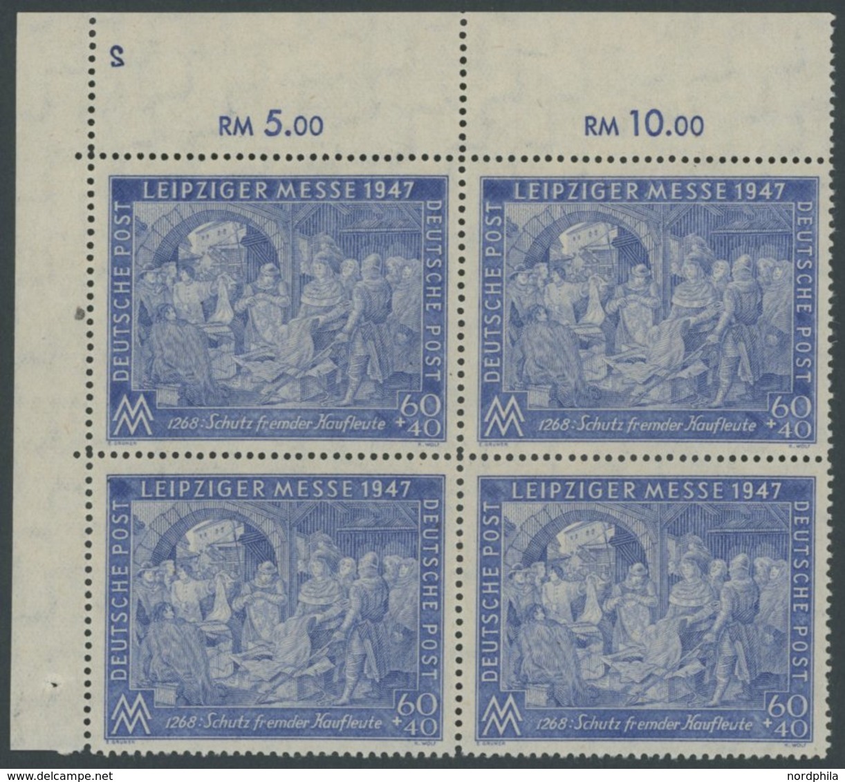 ALLIIERTE BES. 942IIB VB **, 1947, 60 Pf. Leipziger Messe, StTdr., Im Oberen Rechten Eckrandviererblock Mit Plattennumme - Andere & Zonder Classificatie