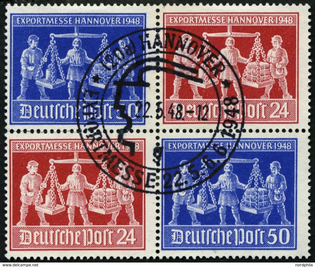 ALLIIERTE BES. V Zd 1 O, 1948, Exportmesse Im Viererblock, Ersttags-Sonderstempel, Pracht, Gepr. Schlegel, Mi. (80.-) - Andere & Zonder Classificatie