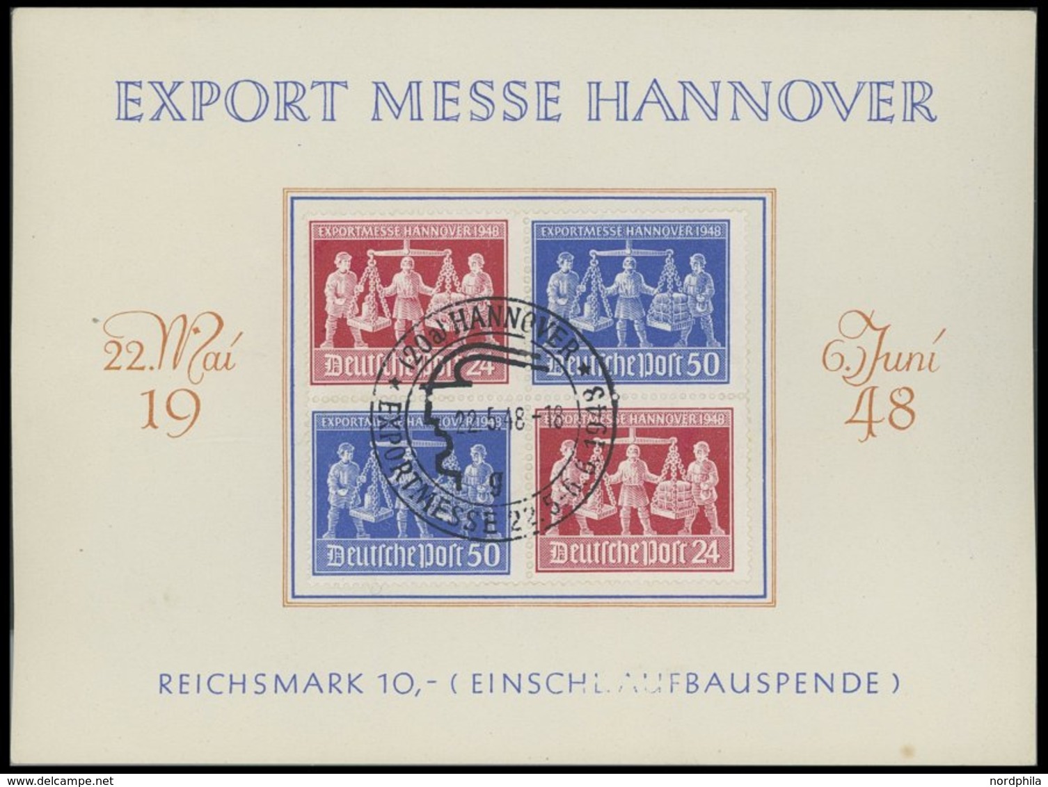 ALLIIERTE BES. V Zd 2 BrfStk, 1948, Exportmesse Im Viererblock Auf Schmuckblatt Mit Ersttag-Sonderstempel, Pracht, Kurzb - Other & Unclassified